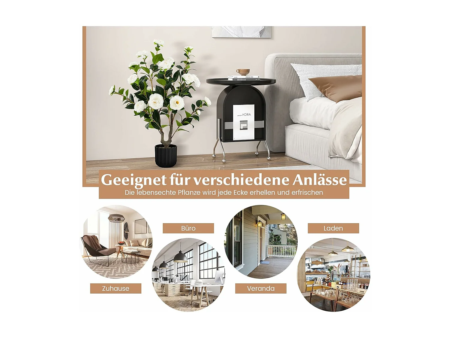 Set van 2 kunstboom met bloemen 95 cm,kunstmatige cameliaboom,kunstplant in pot,cameliaplant met 24 bloemen en natuurlijke stam,kamerplant,decoratieve plantTL32300