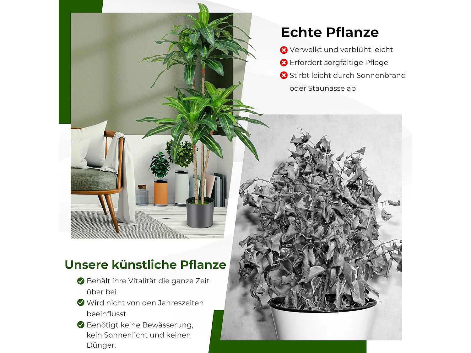 140 cm kunstplant, Dracena, kamerplant met pot en 92 bladeren, plant, groene drakenboom, kunstpalm, kunstboom, palm, voor tuin, kantoor, kamerdecoratie