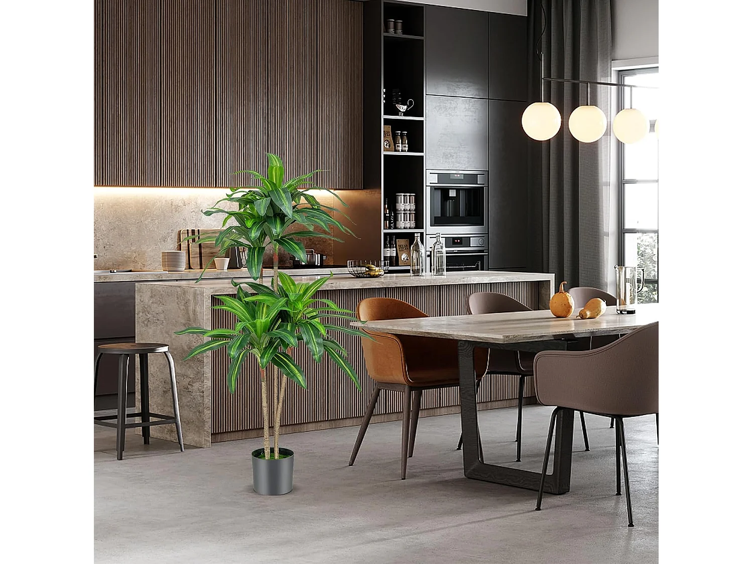 140 cm kunstplant, Dracena, kamerplant met pot en 92 bladeren, plant, groene drakenboom, kunstpalm, kunstboom, palm, voor tuin, kantoor, kamerdecoratie