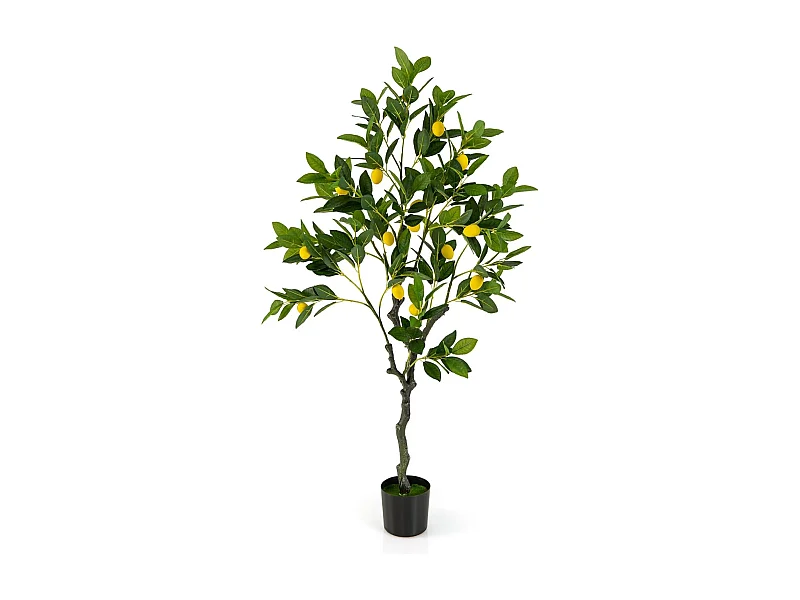 Kunstmatige citroenboom, limonenboom met pot en 18 citroenen, kunstplant met vruchten, citrusplant, potplant, kamerplant,kantoor, decoratie, groen + geel (120 cm)