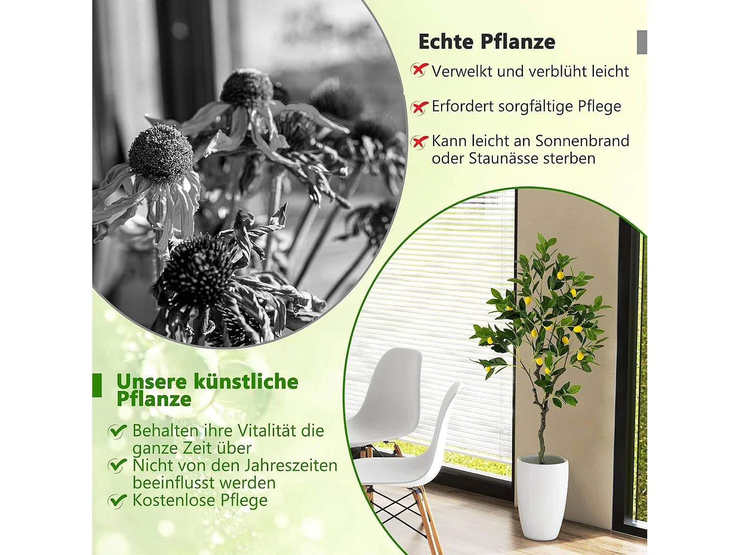 Kunstmatige citroenboom, limonenboom met pot en 18 citroenen, kunstplant met vruchten, citrusplant, potplant, kamerplant,kantoor, decoratie, groen + geel (120 cm)