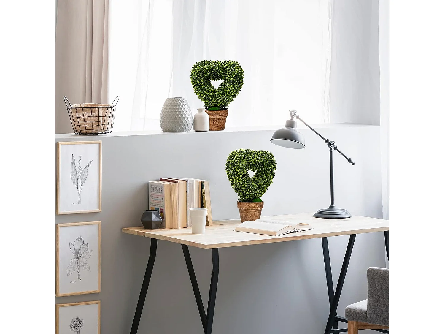 Set van 4 mini-kunstplanten in pot, 26 x 28,5 cm, mini-kunstplant in dennenappelvorm, kleine kamerplantendecoratie,tafeldecoratie, voor thuis en kantoor, groen