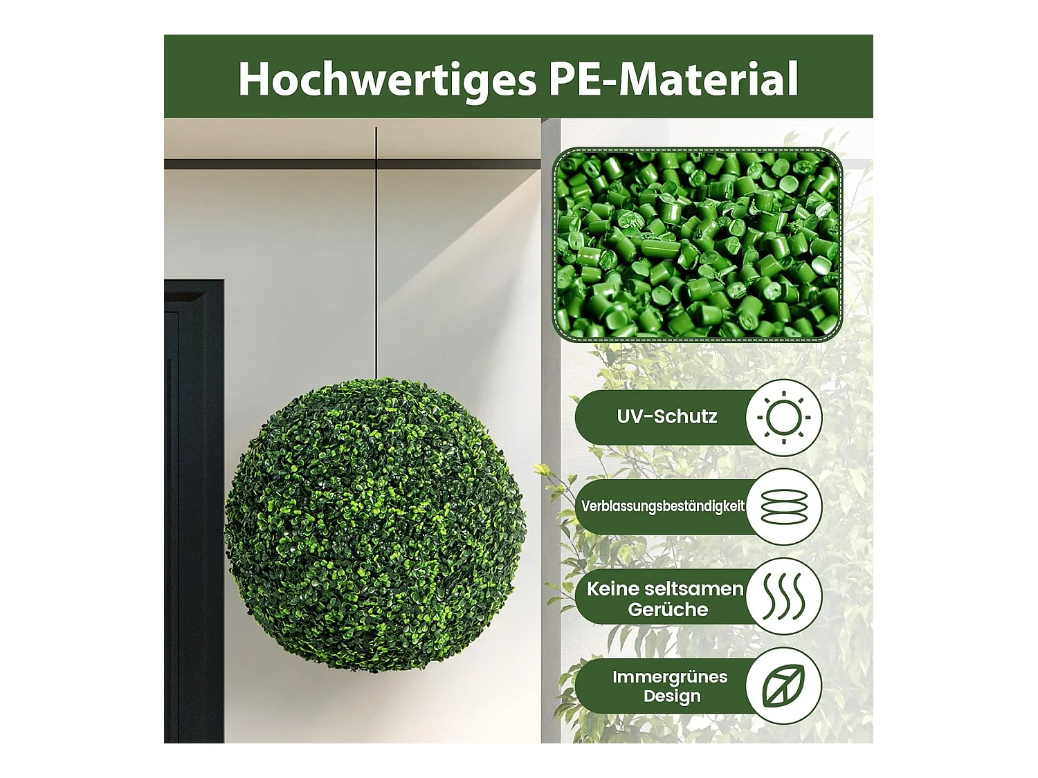 Buxusballen, 2 stuks, 48 cm, buxusbal, uv-bestendig,vormsnoeren, kunstplant, decoratieve plant, boekbal, kunstplant, decoratieve bolplanten voor huis,(donkergroen)