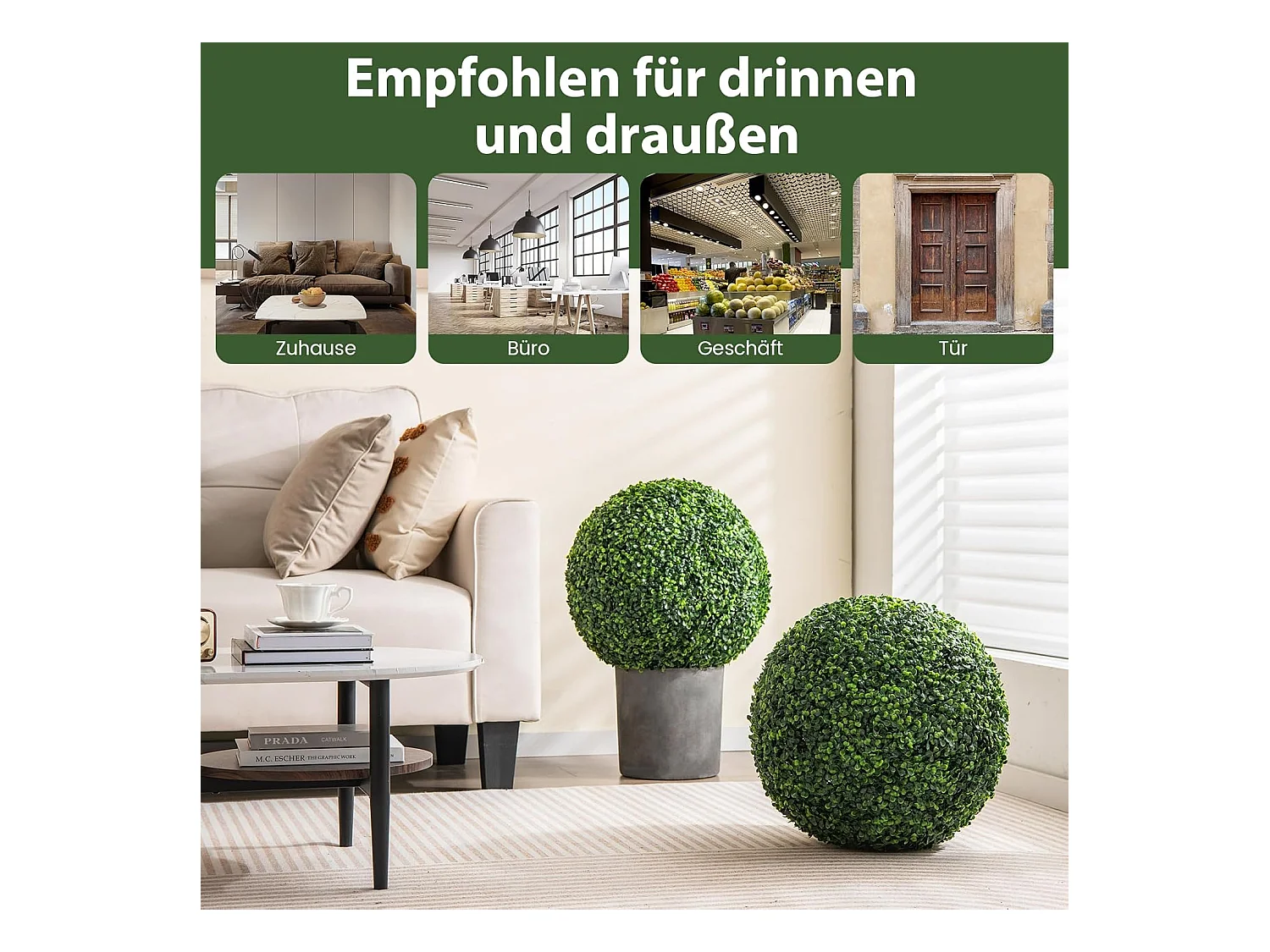 Buxusballen, 2 stuks, 48 cm, buxusbal, uv-bestendig,vormsnoeren, kunstplant, decoratieve plant, boekbal, kunstplant, decoratieve bolplanten voor huis,(donkergroen)