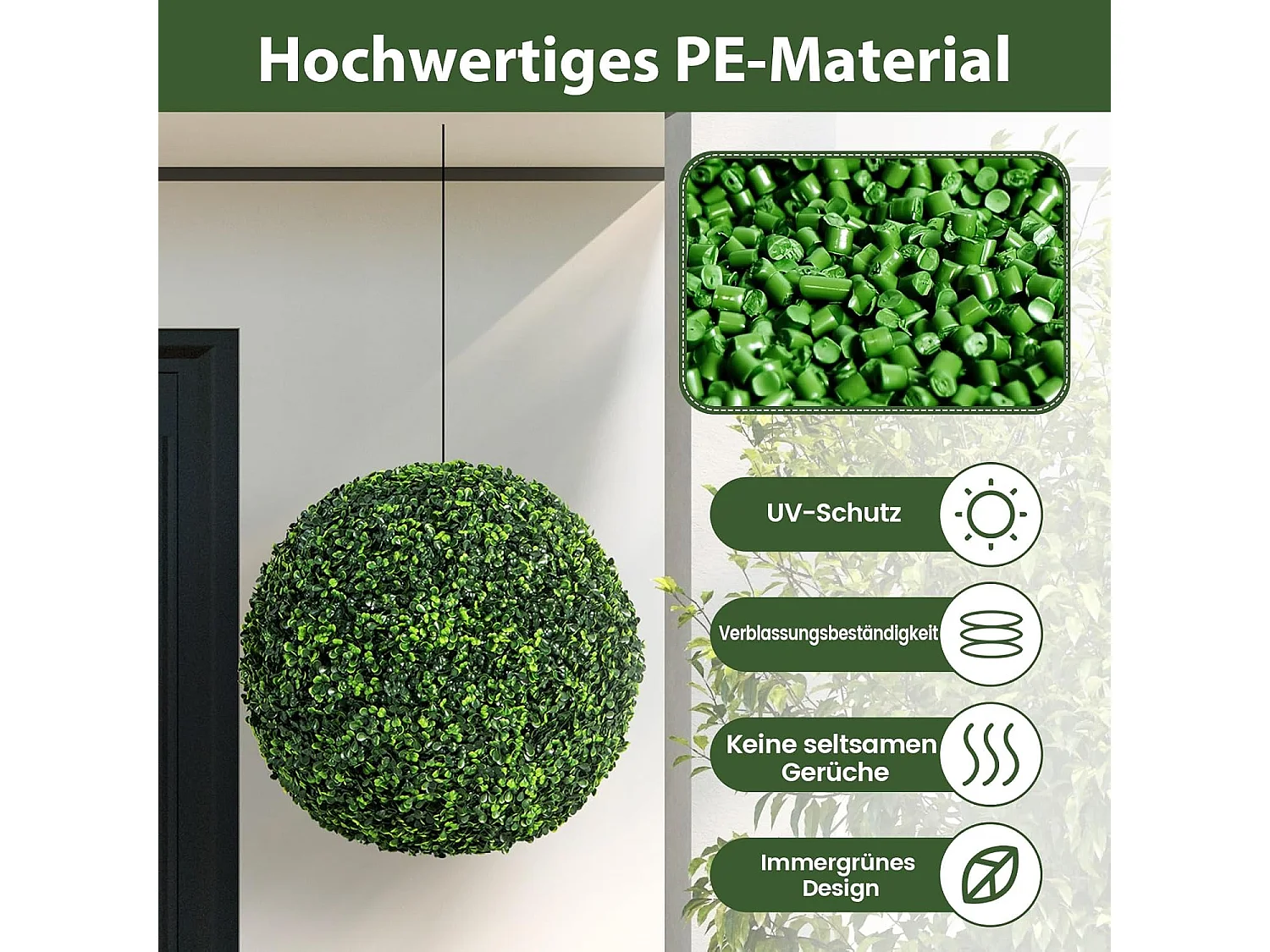 Buxusballen, 2 stuks, 48 cm, buxusbal, uv-bestendig,vormsnoeren, kunstplant, decoratieve plant, boekbal, kunstplant, decoratieve bolplanten voor huis,(donkergroen)