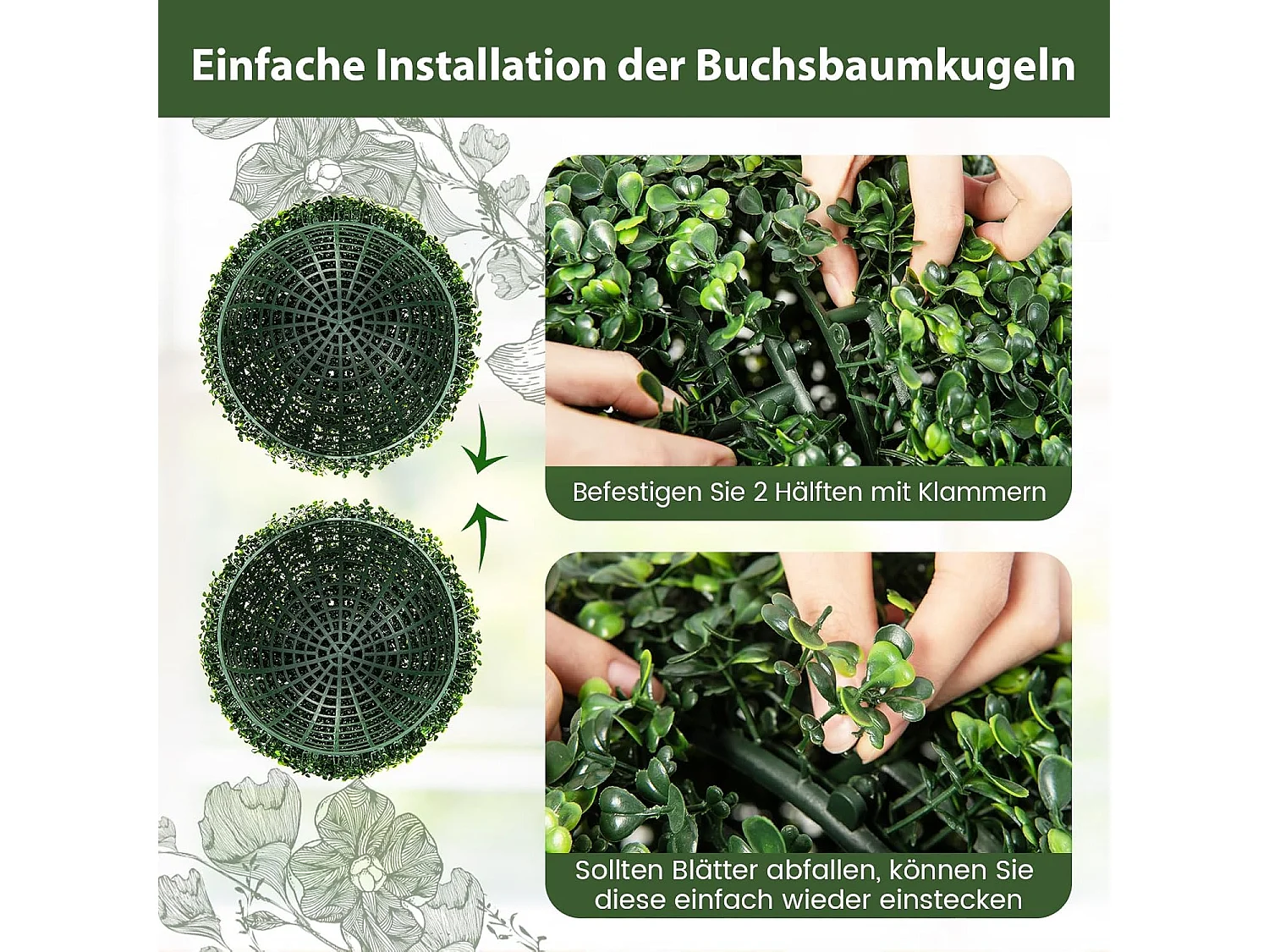 Buxusballen, 2 stuks, 48 cm, buxusbal, uv-bestendig,vormsnoeren, kunstplant, decoratieve plant, boekbal, kunstplant, decoratieve bolplanten voor huis,(donkergroen)