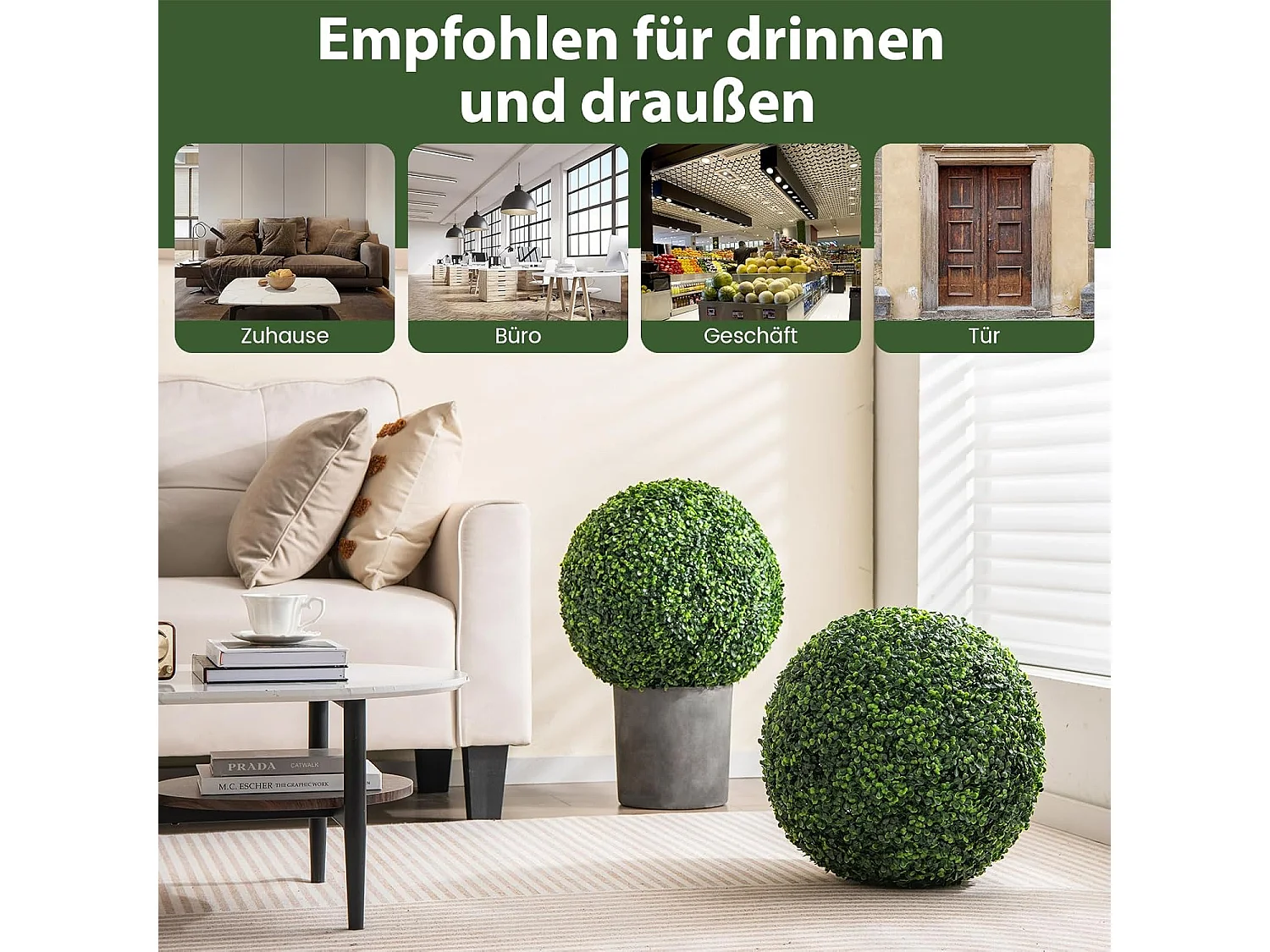 Buxusballen, 2 stuks, 48 cm, buxusbal, uv-bestendig,vormsnoeren, kunstplant, decoratieve plant, boekbal, kunstplant, decoratieve bolplanten voor huis,(donkergroen)