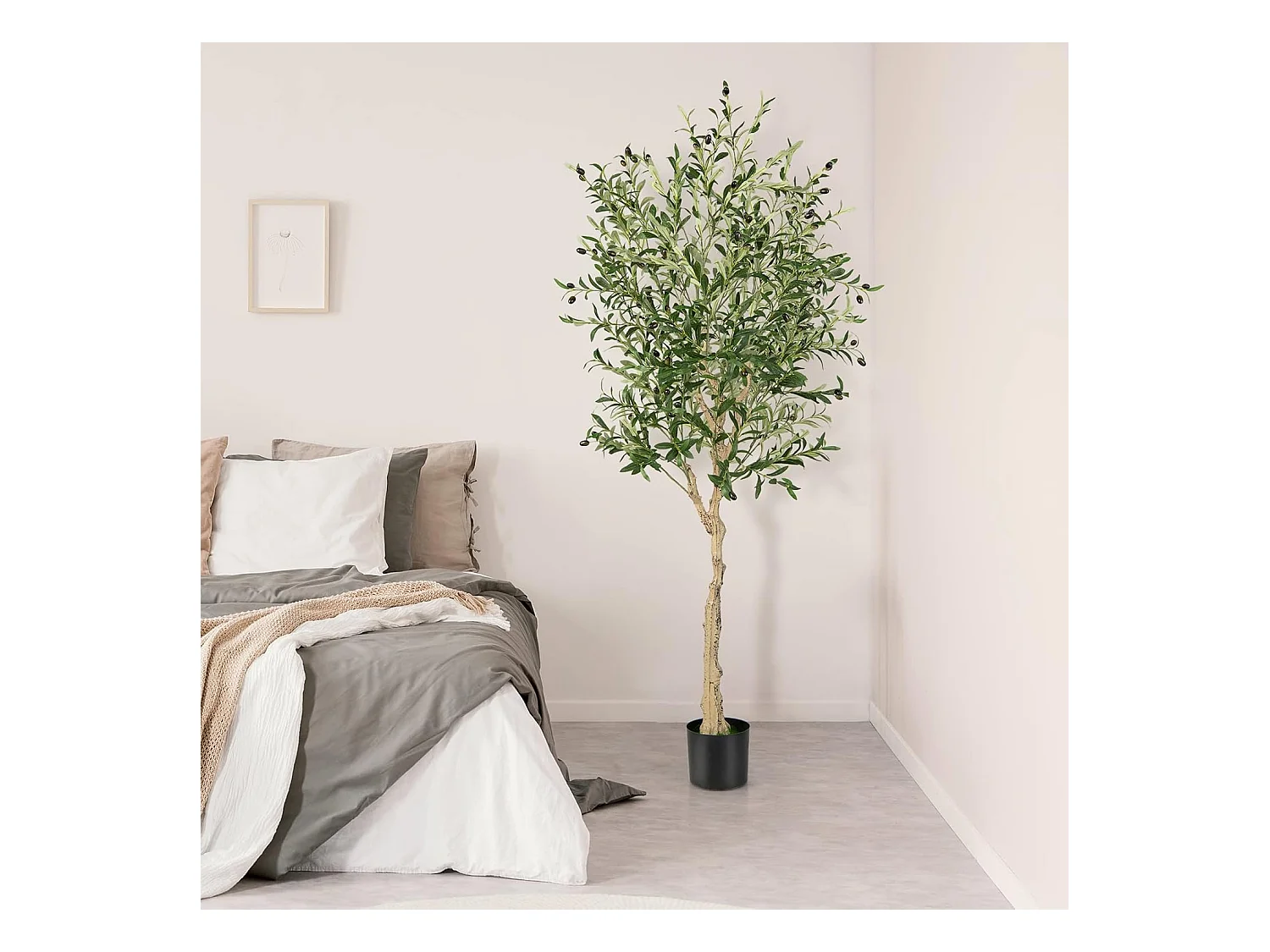 Set van 2 kunstplanten, kunstolijfboom, 182 cm, kamerplant met cementpot en natuurlijke bladeren en 72 vruchten, kunstboom voor tuin, kantoor,kunstplanten, groen