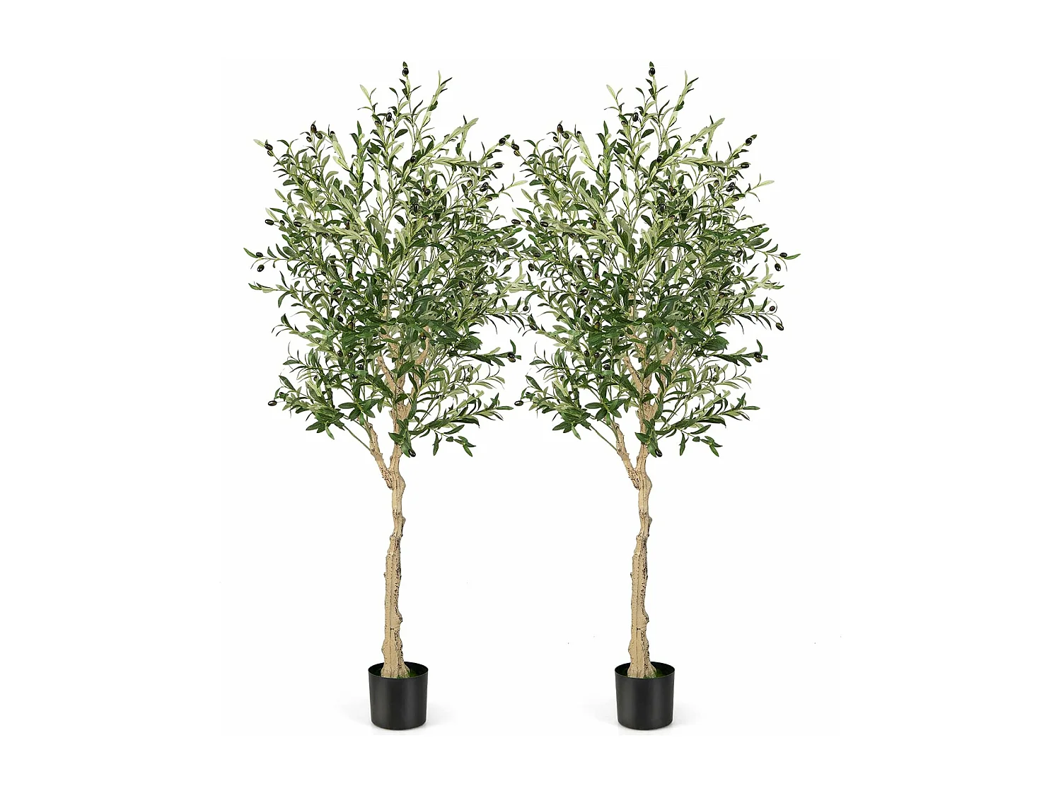 Set van 2 kunstplanten, kunstolijfboom, 182 cm, kamerplant met cementpot en natuurlijke bladeren en 72 vruchten, kunstboom voor tuin, kantoor,kunstplanten, groen