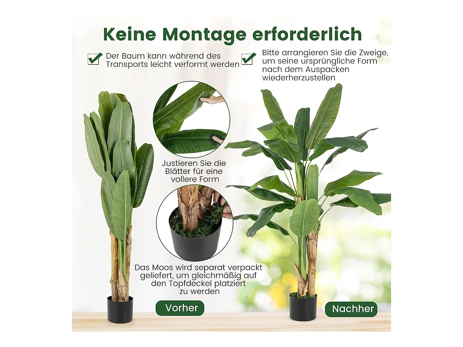 160 cm kunstplant tropische palm, kunstmatige paradijsvogel plant,kamerplant met stabiele pot en 18 bladeren,bananenboom voor tuin,kantoor, kamer, decoratie, groen