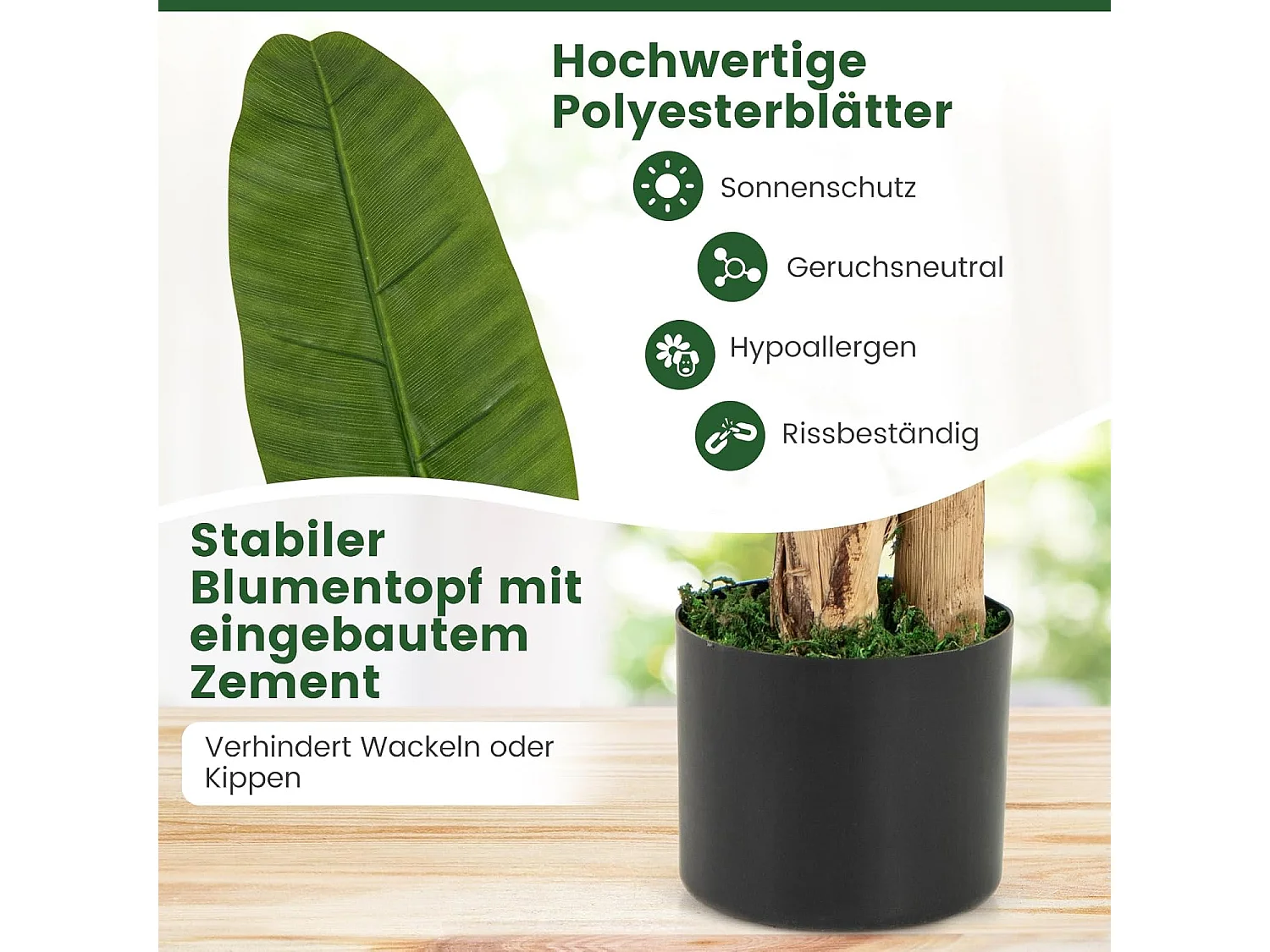 160 cm kunstplant tropische palm, kunstmatige paradijsvogel plant,kamerplant met stabiele pot en 18 bladeren,bananenboom voor tuin,kantoor, kamer, decoratie, groen