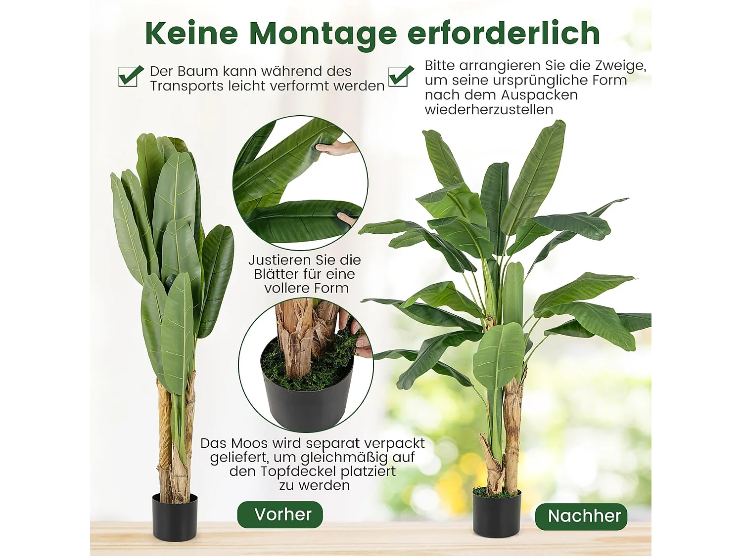 160 cm kunstplant tropische palm, kunstmatige paradijsvogel plant,kamerplant met stabiele pot en 18 bladeren,bananenboom voor tuin,kantoor, kamer, decoratie, groen