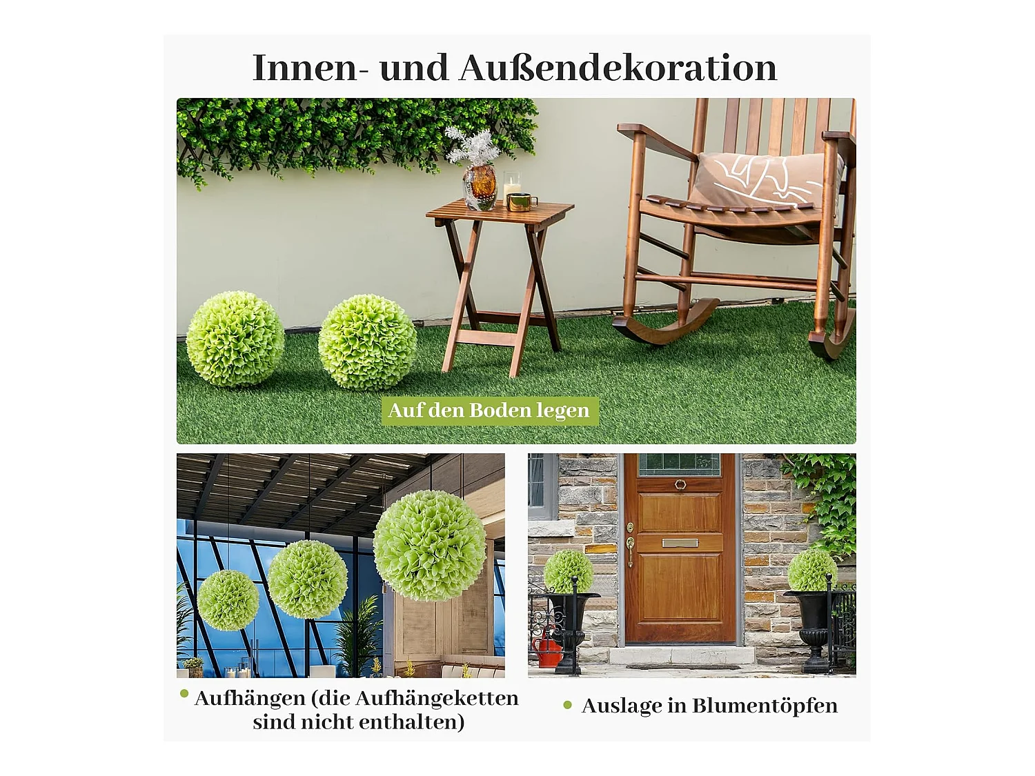 Buxusballen, 28 cm, uv-bestendig, vormgesneden, kunstplant, decoratieve plant, boekbal, kunstplant, decoratieve bolplanten voor huis,tuin, balkon, bruiloft (groen)