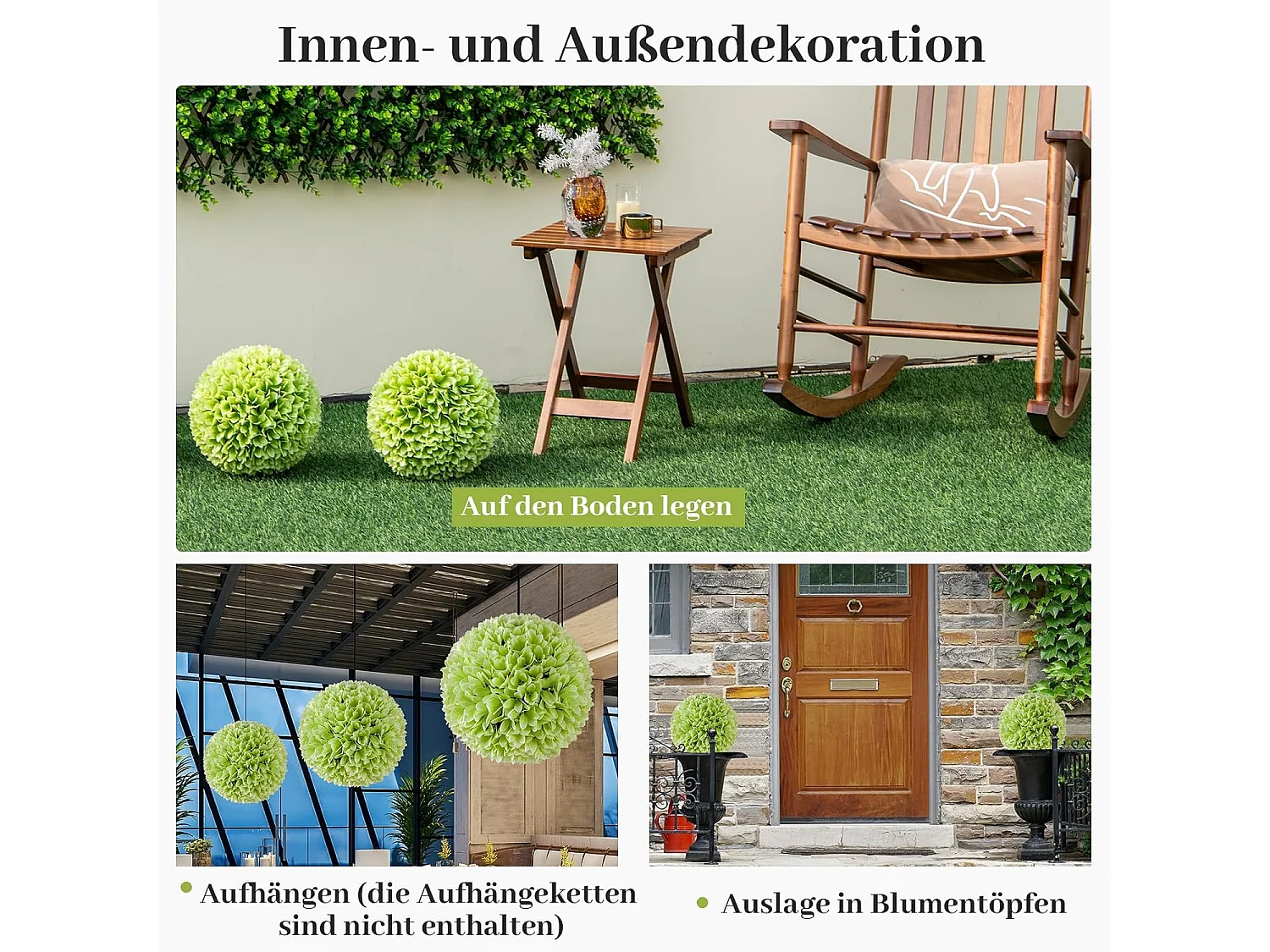 Buxusballen, 28 cm, uv-bestendig, vormgesneden, kunstplant, decoratieve plant, boekbal, kunstplant, decoratieve bolplanten voor huis,tuin, balkon, bruiloft (groen)