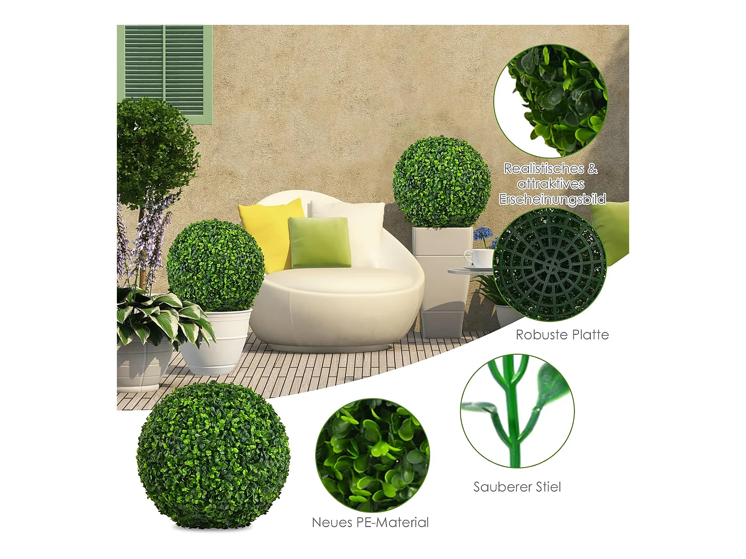 Buxusballen, 2 stuks, 40 cm, buxusbal, uv-bestendig, vormgesneden, kunstplant, decoratieve plant, boekbal,decoratieve bolplanten voor huis, tuin, bruiloft, groen