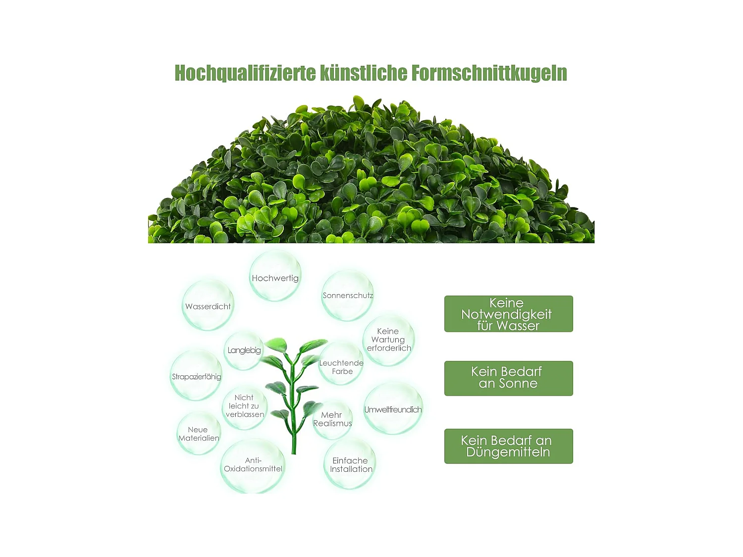 Buxusballen, 2 stuks, 40 cm, buxusbal, uv-bestendig, vormgesneden, kunstplant, decoratieve plant, boekbal,decoratieve bolplanten voor huis, tuin, bruiloft, groen