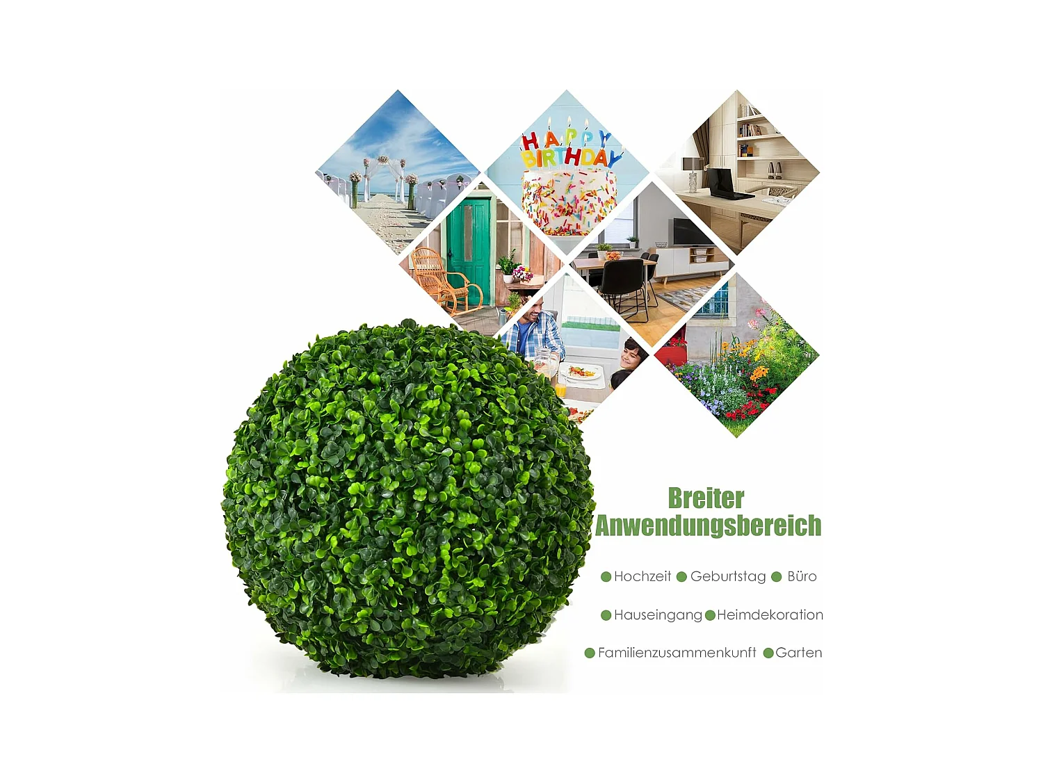 Buxusballen, 2 stuks, 40 cm, buxusbal, uv-bestendig, vormgesneden, kunstplant, decoratieve plant, boekbal,decoratieve bolplanten voor huis, tuin, bruiloft, groen