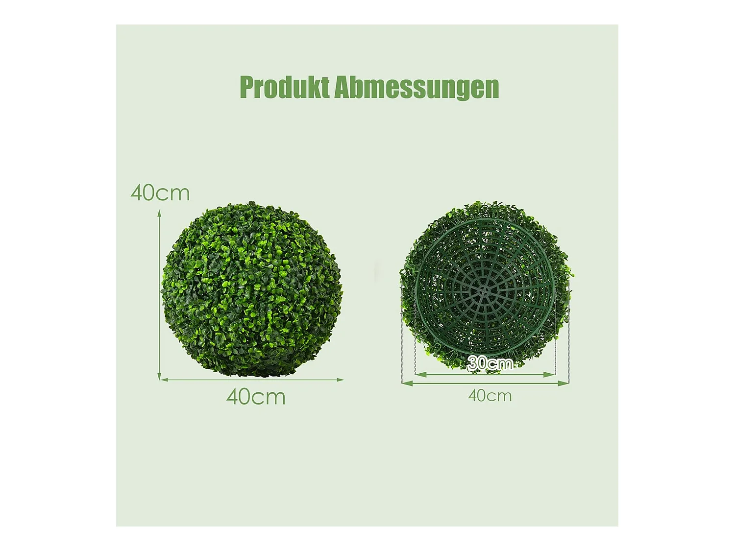 Buxusballen, 2 stuks, 40 cm, buxusbal, uv-bestendig, vormgesneden, kunstplant, decoratieve plant, boekbal,decoratieve bolplanten voor huis, tuin, bruiloft, groen