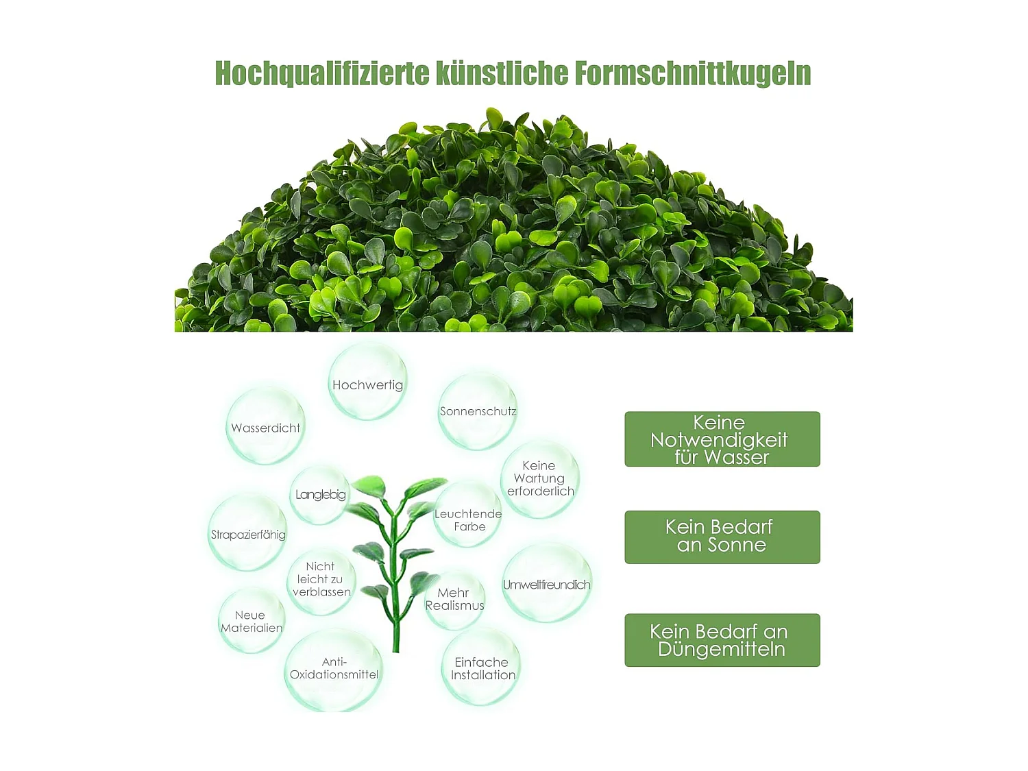 Buxusballen, 2 stuks, 40 cm, buxusbal, uv-bestendig, vormgesneden, kunstplant, decoratieve plant, boekbal,decoratieve bolplanten voor huis, tuin, bruiloft, groen