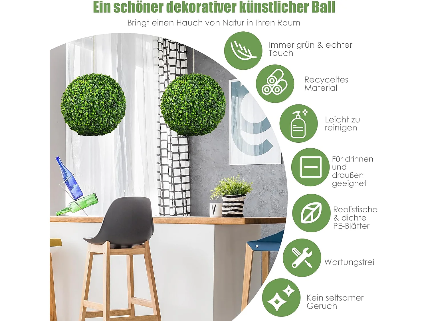 Buxusballen, 2 stuks, 40 cm, buxusbal, uv-bestendig, vormgesneden, kunstplant, decoratieve plant, boekbal,decoratieve bolplanten voor huis, tuin, bruiloft, groen