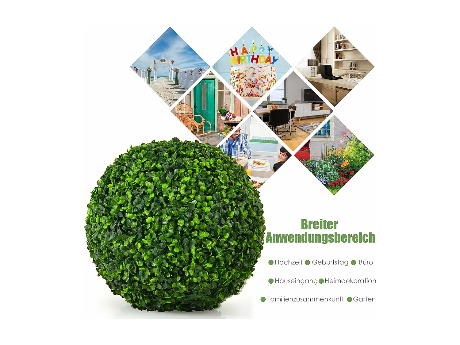 Buxusballen, 2 stuks, 40 cm, buxusbal, uv-bestendig, vormgesneden, kunstplant, decoratieve plant, boekbal,decoratieve bolplanten voor huis, tuin, bruiloft, groen