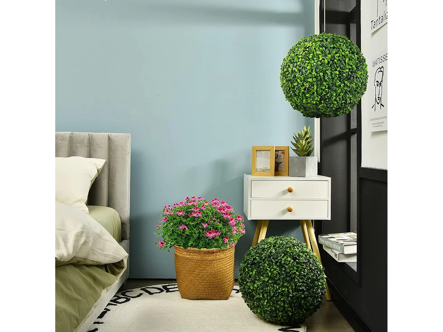 Buxusballen, 2 stuks, 40 cm, buxusbal, uv-bestendig, vormgesneden, kunstplant, decoratieve plant, boekbal,decoratieve bolplanten voor huis, tuin, bruiloft, groen