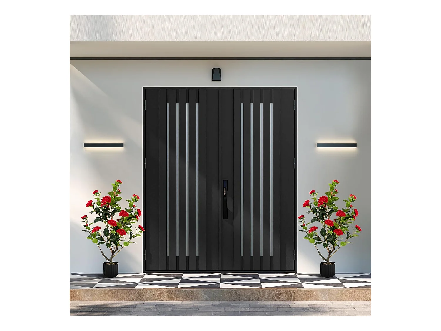 Set van 2 kunstboom met bloemen 95 cm, kunstmatige cameliaboom, kunstplant in pot, cameliaplant met 24 bloemen en natuurlijke stam,decoratieve plant (2, rood)