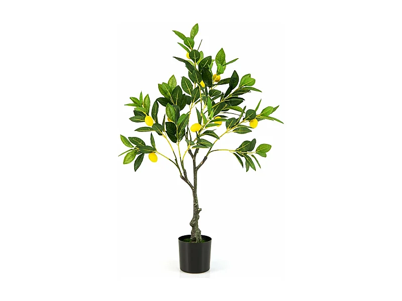 Kunstmatige citroenboom, limonenboom met pot en 9 citroenen,kunstplant met vruchten, citrusplant, potplant, kamerplant, citroenboom voor thuis，groen + geel (80 cm)