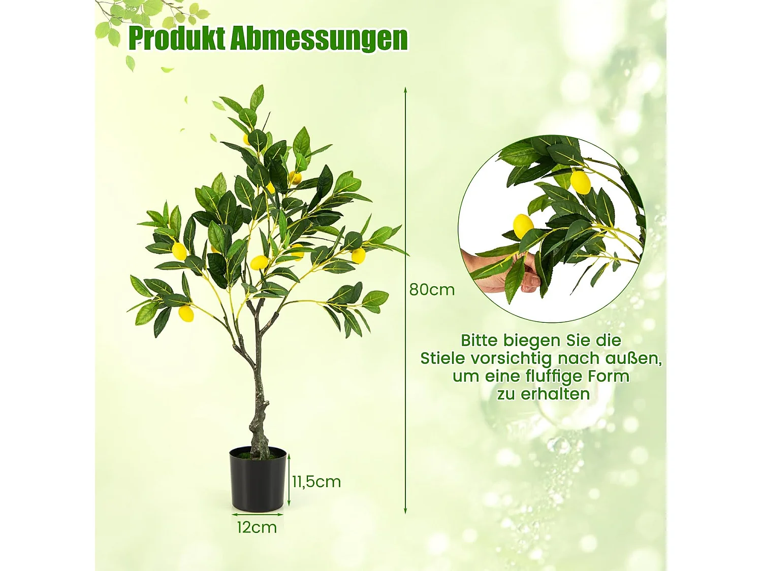 Kunstmatige citroenboom, limonenboom met pot en 9 citroenen,kunstplant met vruchten, citrusplant, potplant, kamerplant, citroenboom voor thuis，groen + geel (80 cm)