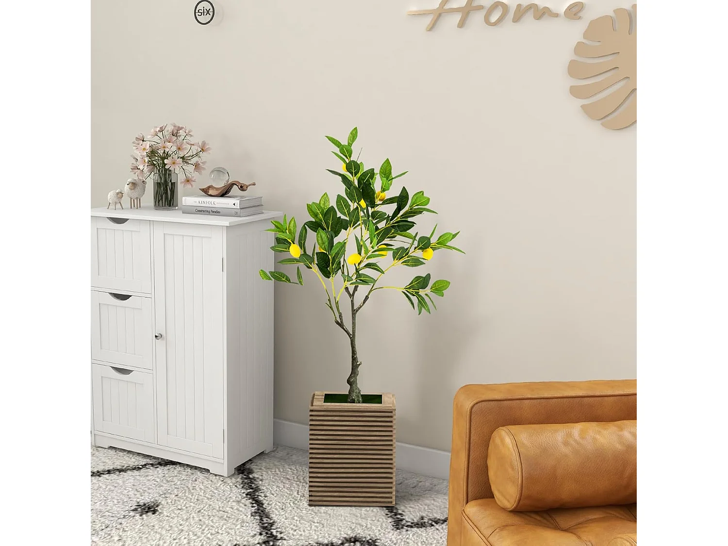 Kunstmatige citroenboom, limonenboom met pot en 9 citroenen,kunstplant met vruchten, citrusplant, potplant, kamerplant, citroenboom voor thuis，groen + geel (80 cm)