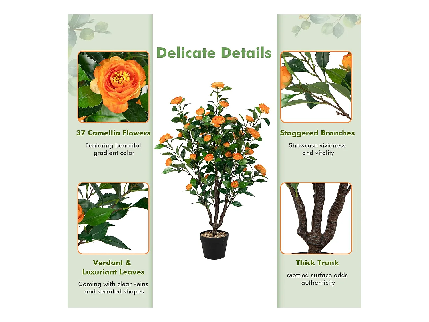 100 cm kunstboom met bloemen, kunstmatige cameliaboom, kunstplant in pot, cameliaplant met 37 bloemen en natuurlijke stam, kunstbloem voor thuis,decoratieve plant