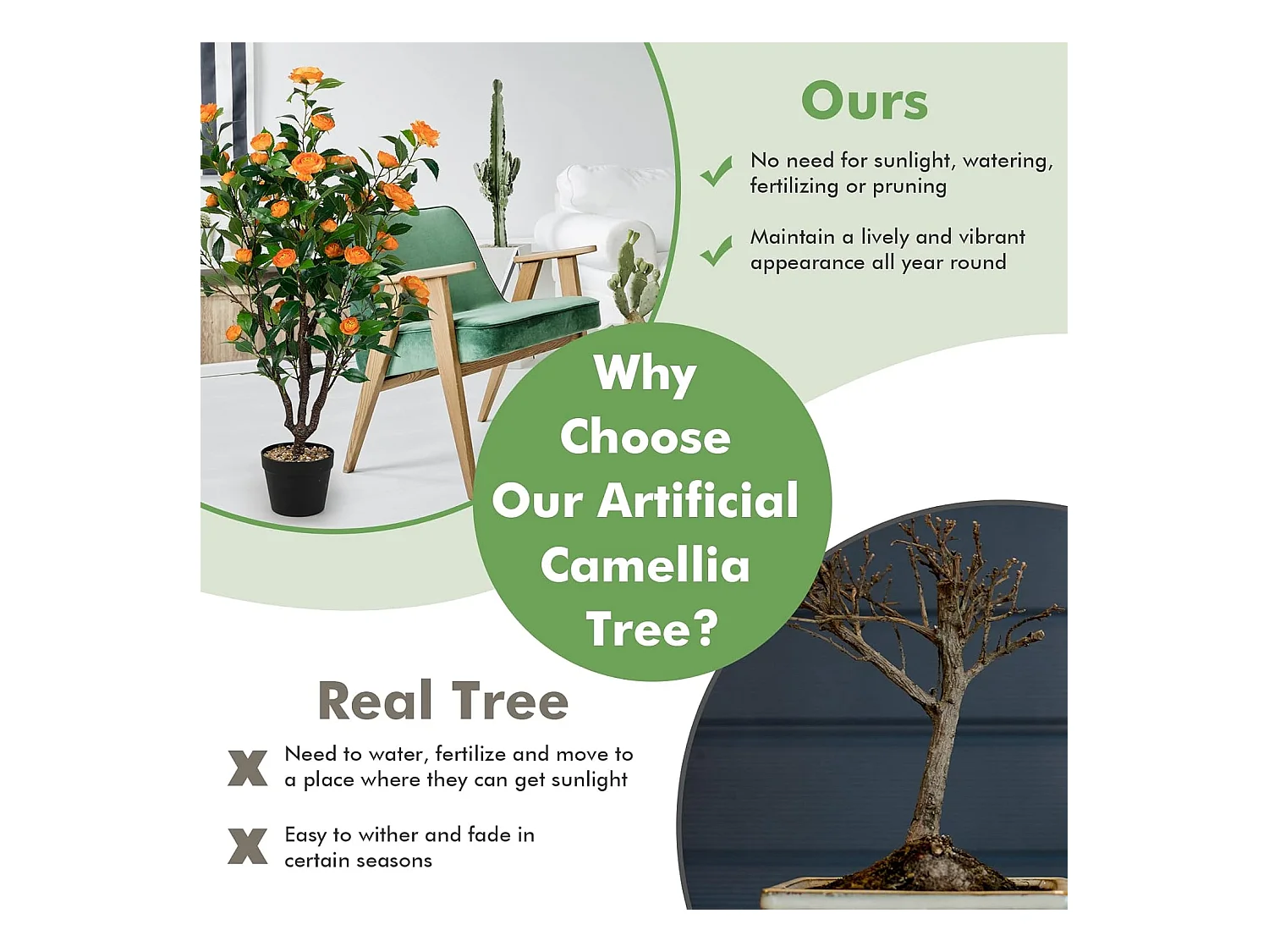 100 cm kunstboom met bloemen, kunstmatige cameliaboom, kunstplant in pot, cameliaplant met 37 bloemen en natuurlijke stam, kunstbloem voor thuis,decoratieve plant