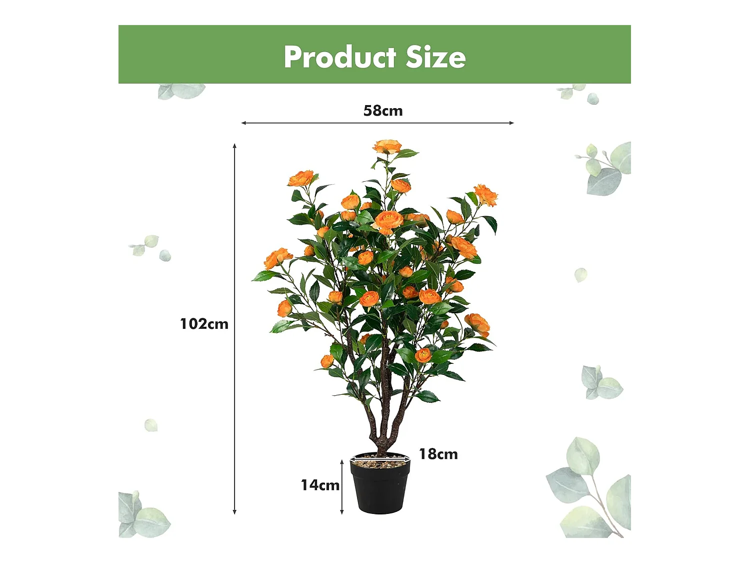 100 cm kunstboom met bloemen, kunstmatige cameliaboom, kunstplant in pot, cameliaplant met 37 bloemen en natuurlijke stam, kunstbloem voor thuis,decoratieve plant