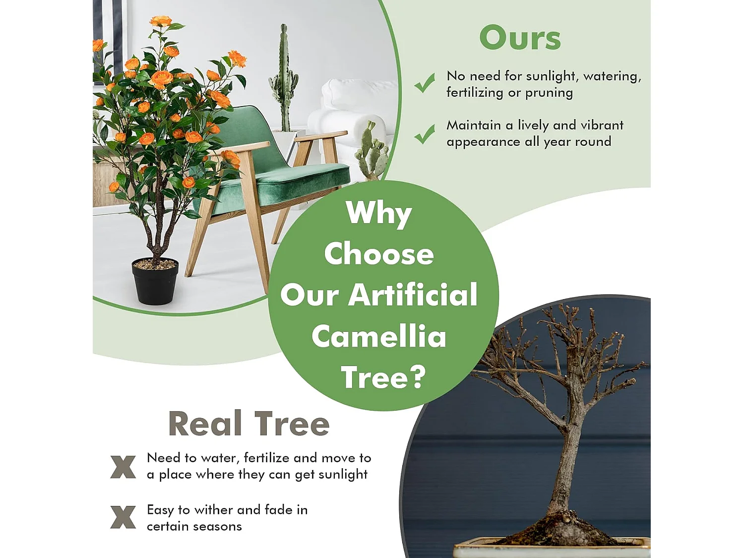 100 cm kunstboom met bloemen, kunstmatige cameliaboom, kunstplant in pot, cameliaplant met 37 bloemen en natuurlijke stam, kunstbloem voor thuis,decoratieve plant