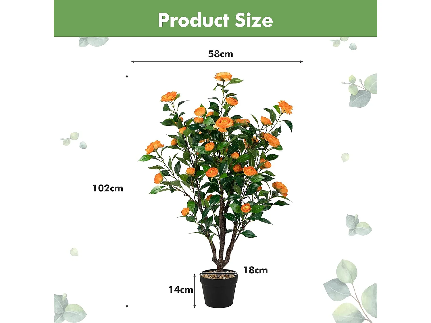 100 cm kunstboom met bloemen, kunstmatige cameliaboom, kunstplant in pot, cameliaplant met 37 bloemen en natuurlijke stam, kunstbloem voor thuis,decoratieve plant