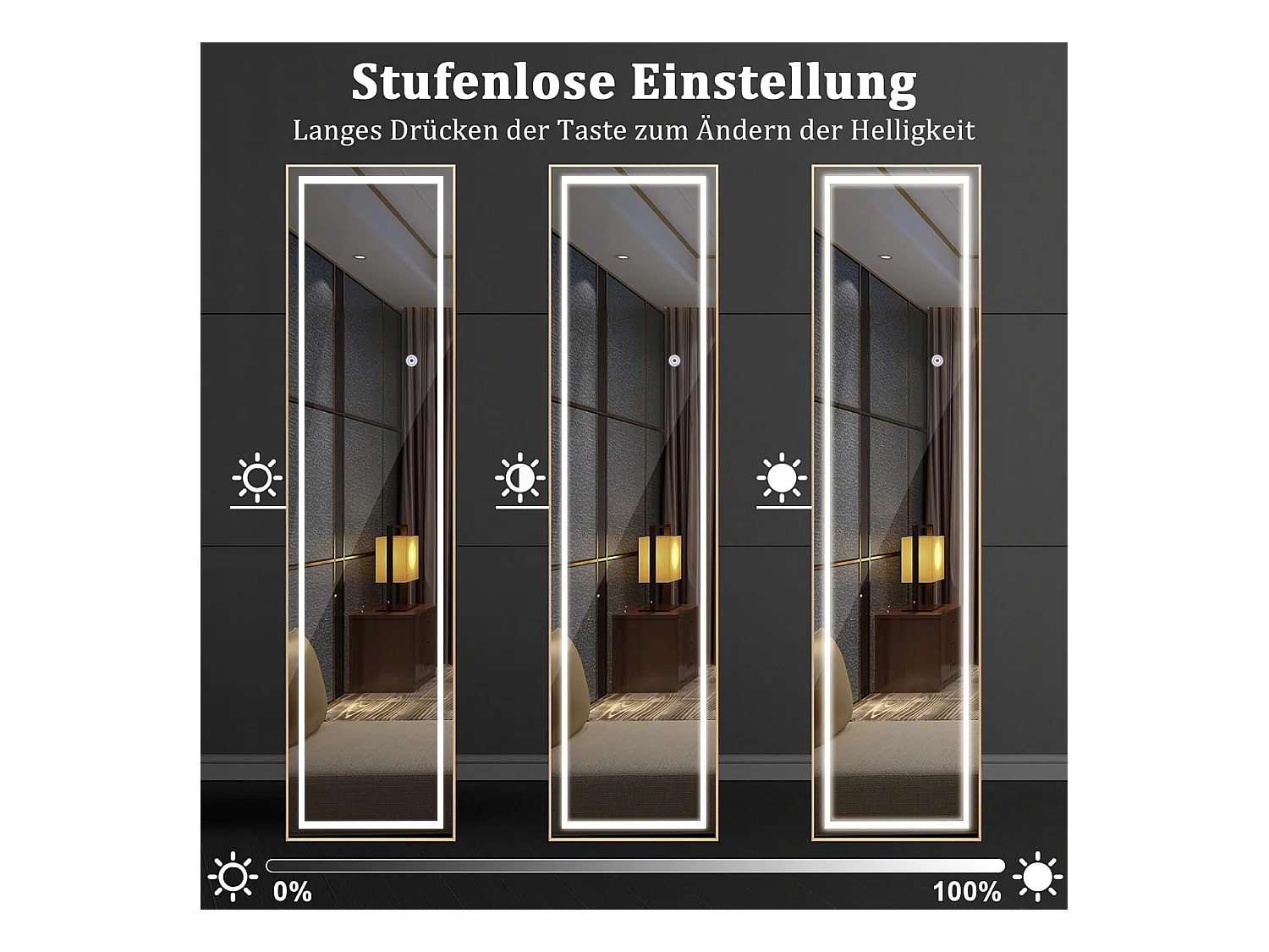 Volledige spiegel met ledverlichting, 155x37 cm,2-in-1 staande spiegel, wandspiegel,garderobespiegel met goudkleurig aluminium frame, voor hal, slaapkamer,TL32344