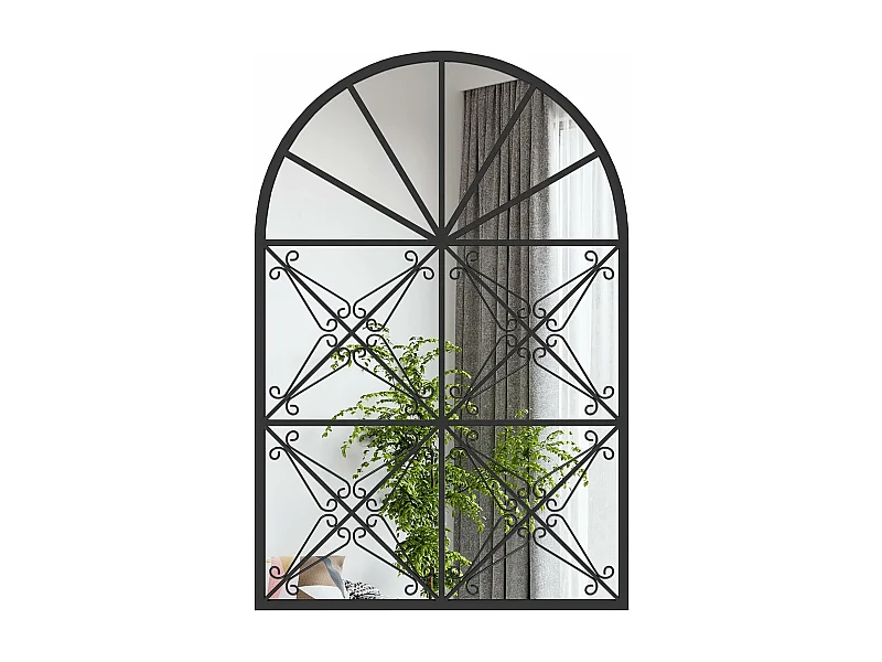 Wandspiegel met raamlook, 58 x 87 cm, raamspiegel metaal, decoratieve spiegel met haken, decoratieve hangspiegel,hal, slaapkamer en woonkamer, zwartTL32452