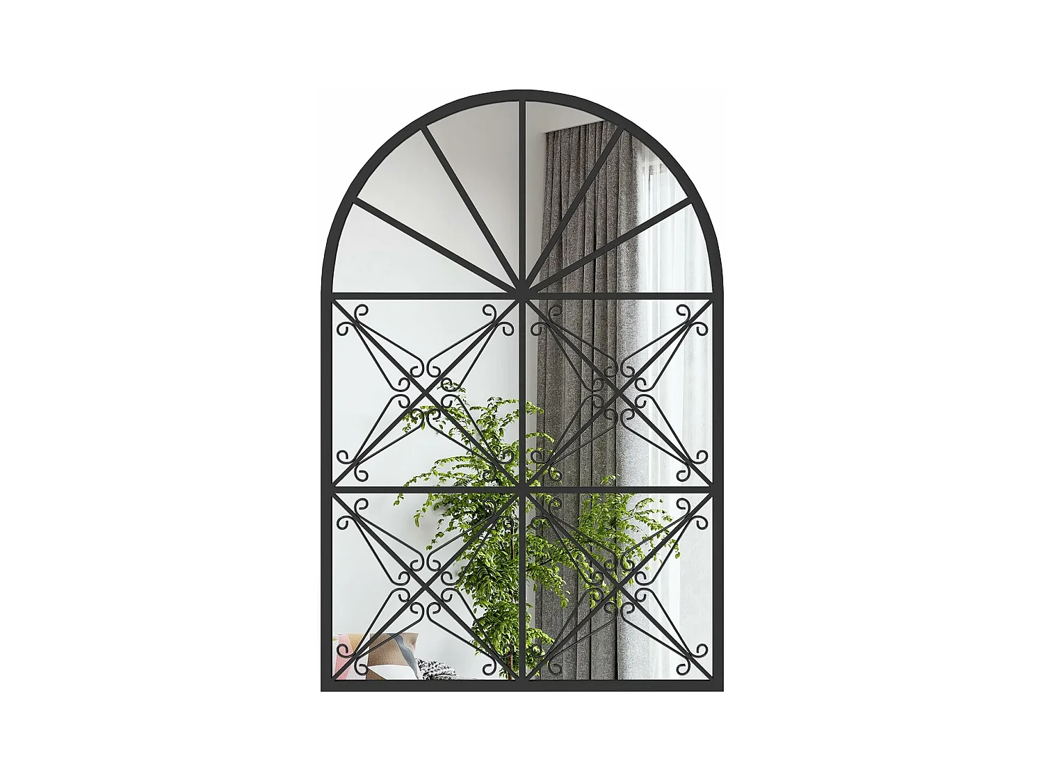 Wandspiegel met raamlook, 58 x 87 cm, raamspiegel metaal, decoratieve spiegel met haken, decoratieve hangspiegel,hal, slaapkamer en woonkamer, zwartTL32452