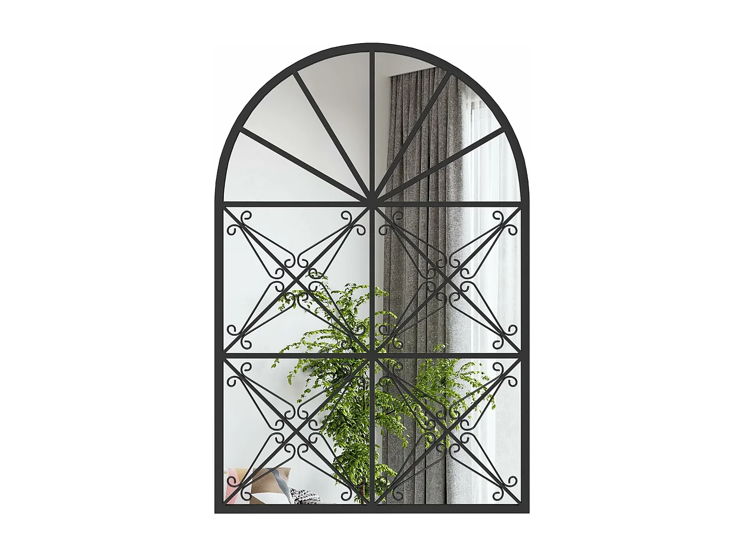 Wandspiegel met raamlook, 58 x 87 cm, raamspiegel metaal, decoratieve spiegel met haken, decoratieve hangspiegel,hal, slaapkamer en woonkamer, zwartTL32452