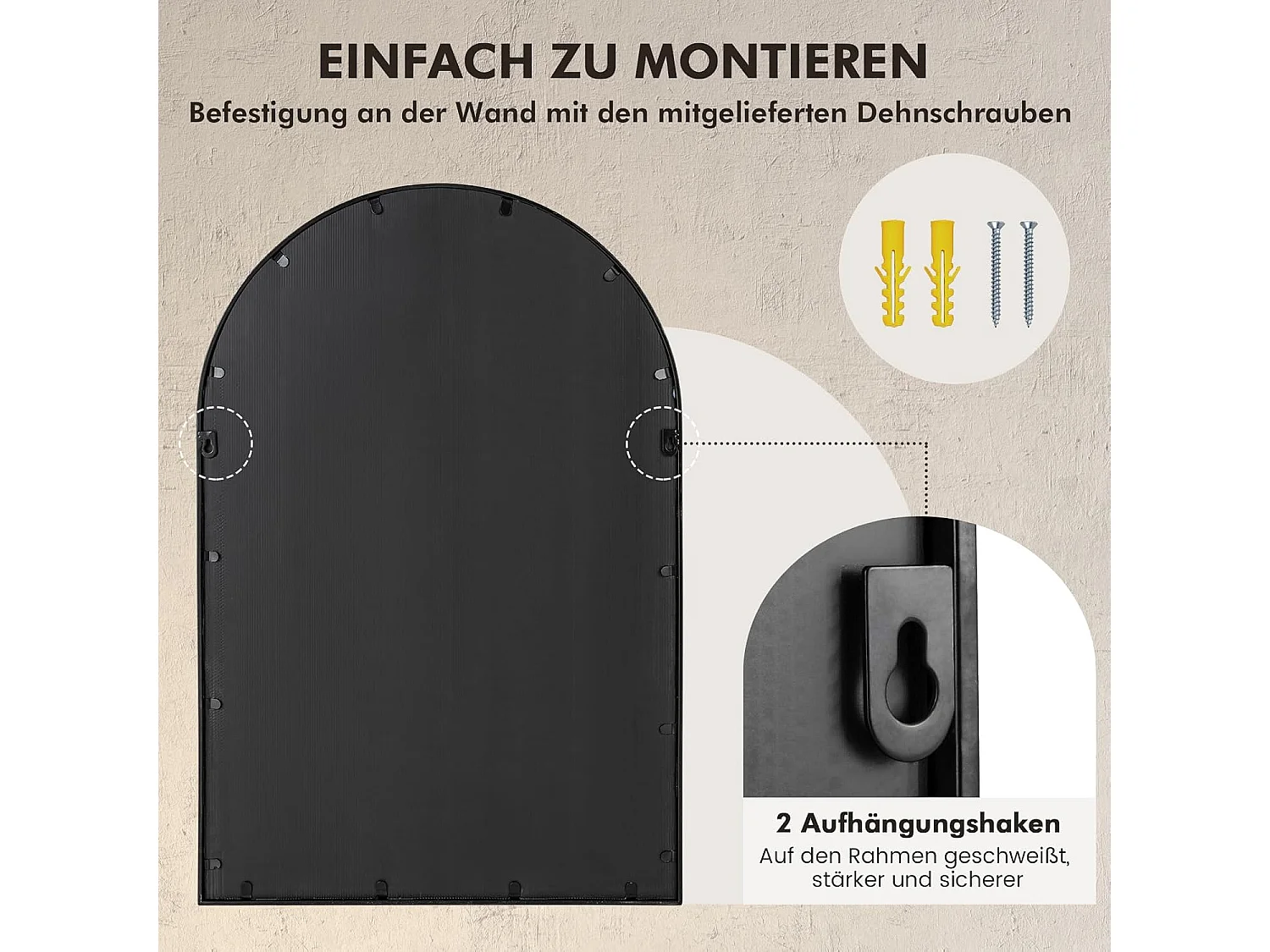 Wandspiegel met raamlook, 58 x 87 cm, raamspiegel metaal, decoratieve spiegel met haken, decoratieve hangspiegel,hal, slaapkamer en woonkamer, zwartTL32452