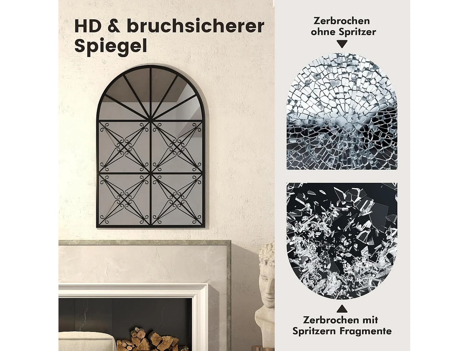 Wandspiegel met raamlook, 58 x 87 cm, raamspiegel metaal, decoratieve spiegel met haken, decoratieve hangspiegel,hal, slaapkamer en woonkamer, zwartTL32452