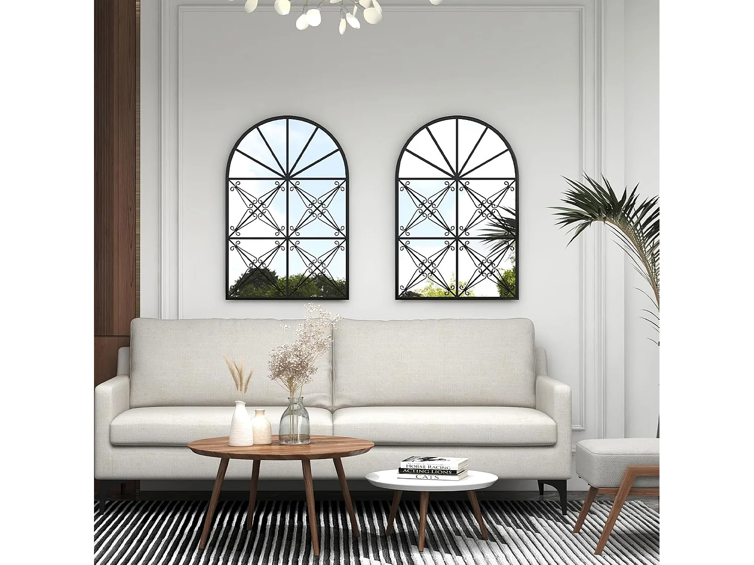 Wandspiegel met raamlook, 58 x 87 cm, raamspiegel metaal, decoratieve spiegel met haken, decoratieve hangspiegel,hal, slaapkamer en woonkamer, zwartTL32452