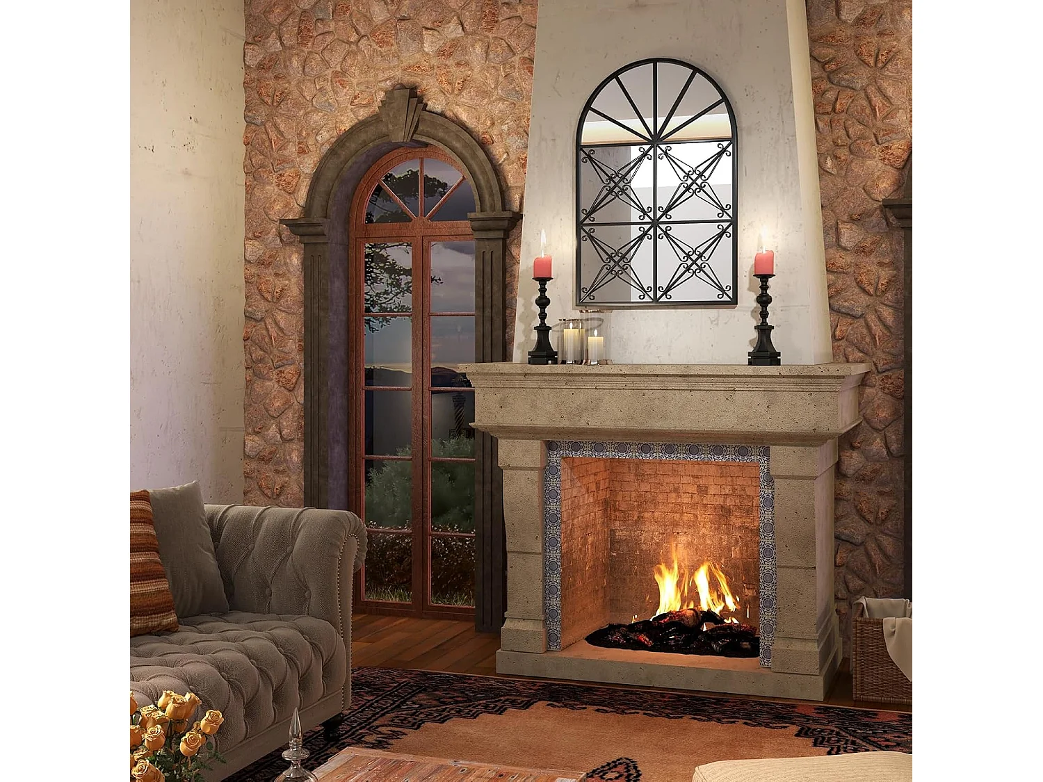 Wandspiegel met raamlook, 58 x 87 cm, raamspiegel metaal, decoratieve spiegel met haken, decoratieve hangspiegel,hal, slaapkamer en woonkamer, zwartTL32452