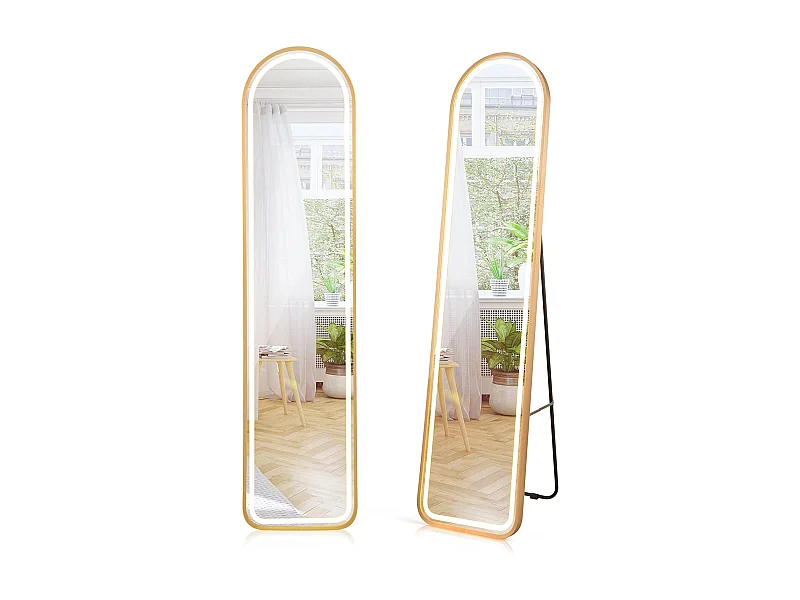 Volledige spiegel met ledverlichting, 155 x 37 cm,2-in-1 staande spiegel, wandspiegel,garderobespiegel met goudkleurig aluminium frame, voor hal,slaapkamer,TL32357