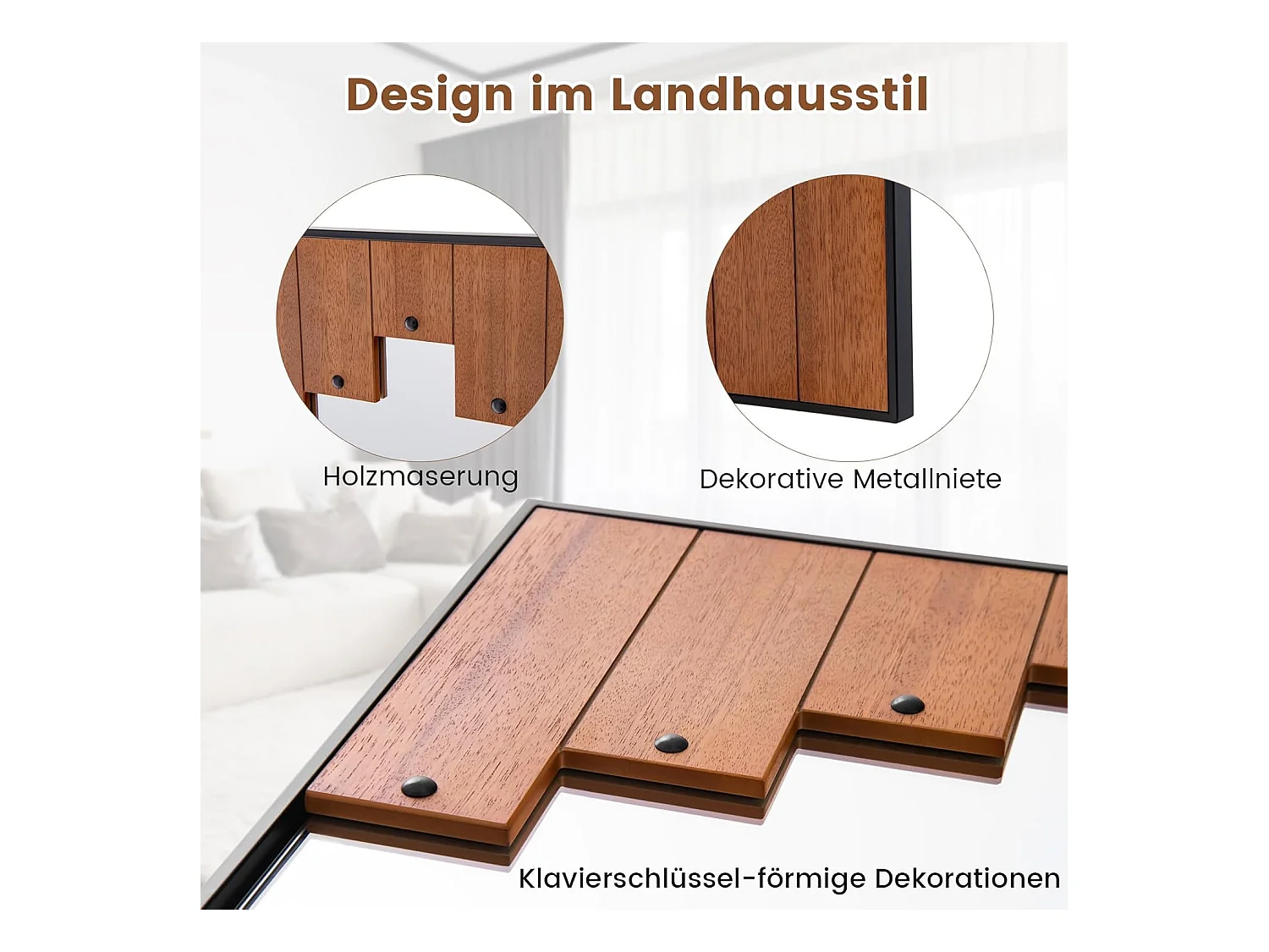 Rechthoekige spiegel met houten lijst, 66 x 95 cm,rustieke wandspiegel met twee-richtingshaak,hangspiegel met metalen frame, make-upspiegel, muur,slaapkamerTL32420