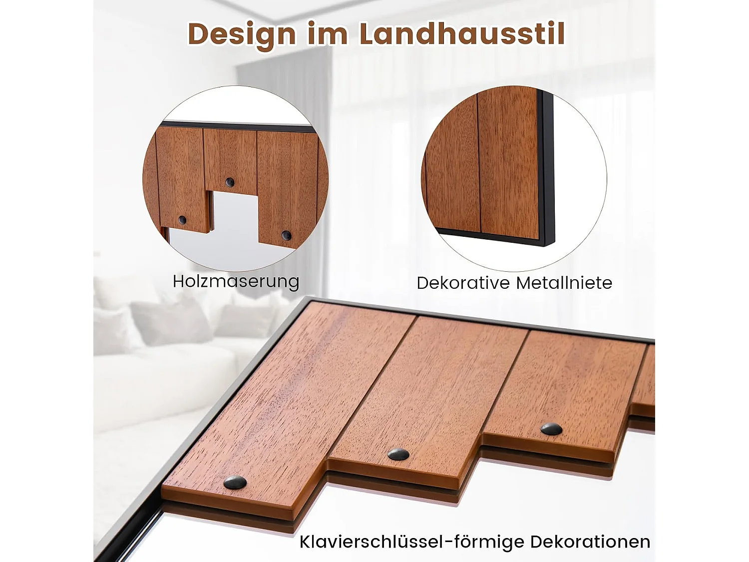 Rechthoekige spiegel met houten lijst, 66 x 95 cm,rustieke wandspiegel met twee-richtingshaak,hangspiegel met metalen frame, make-upspiegel, muur,slaapkamerTL32420