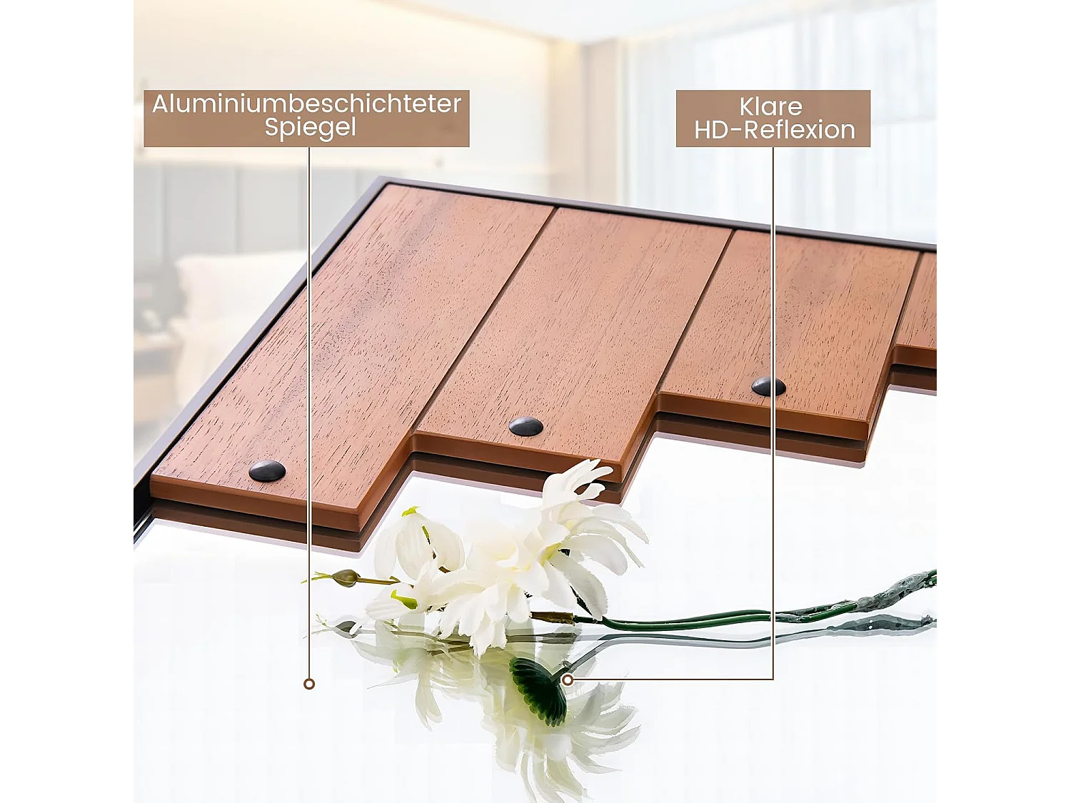 Rechthoekige spiegel met houten lijst, 66 x 95 cm,rustieke wandspiegel met twee-richtingshaak,hangspiegel met metalen frame, make-upspiegel, muur,slaapkamerTL32420