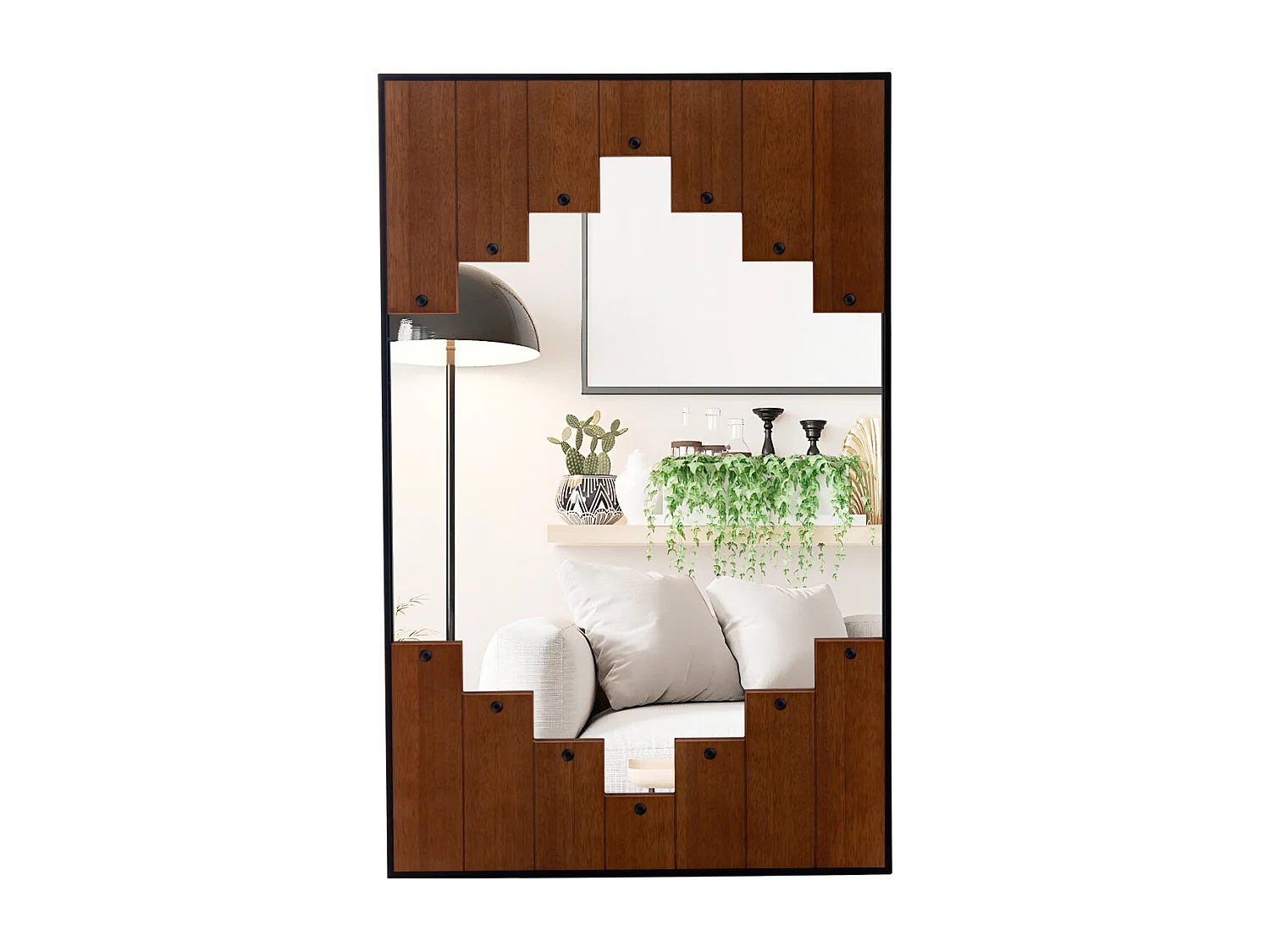 Rechthoekige spiegel met houten lijst, 66 x 95 cm,rustieke wandspiegel met twee-richtingshaak,hangspiegel met metalen frame, make-upspiegel, muur,slaapkamerTL32420