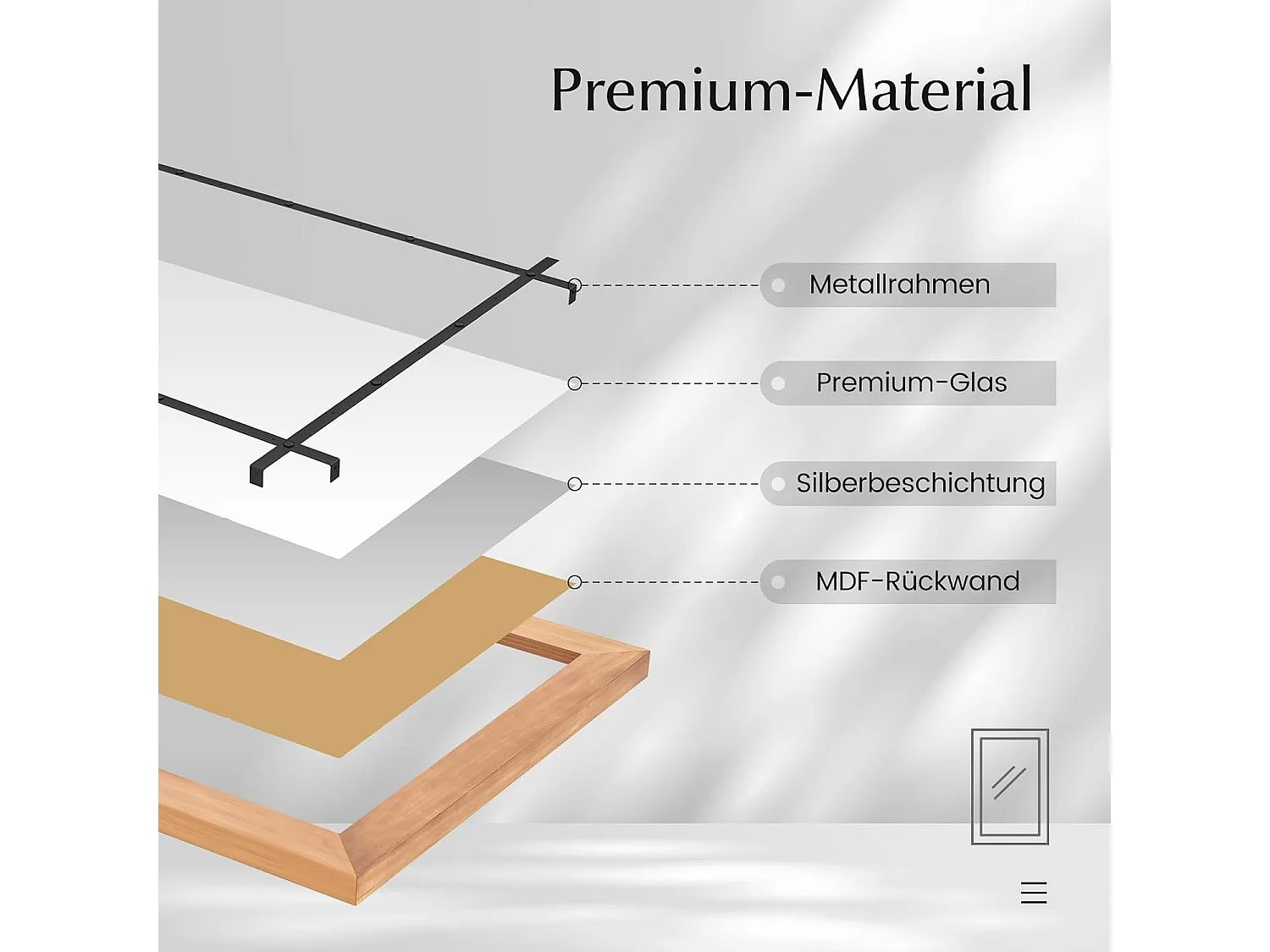 Rechthoekige spiegel met houten lijst, 77 x 100 cm, rustieke wandspiegel, onbreekbare hangspiegel,voor hal, woonkamer, slaapkamer, vintage bruinTL32433