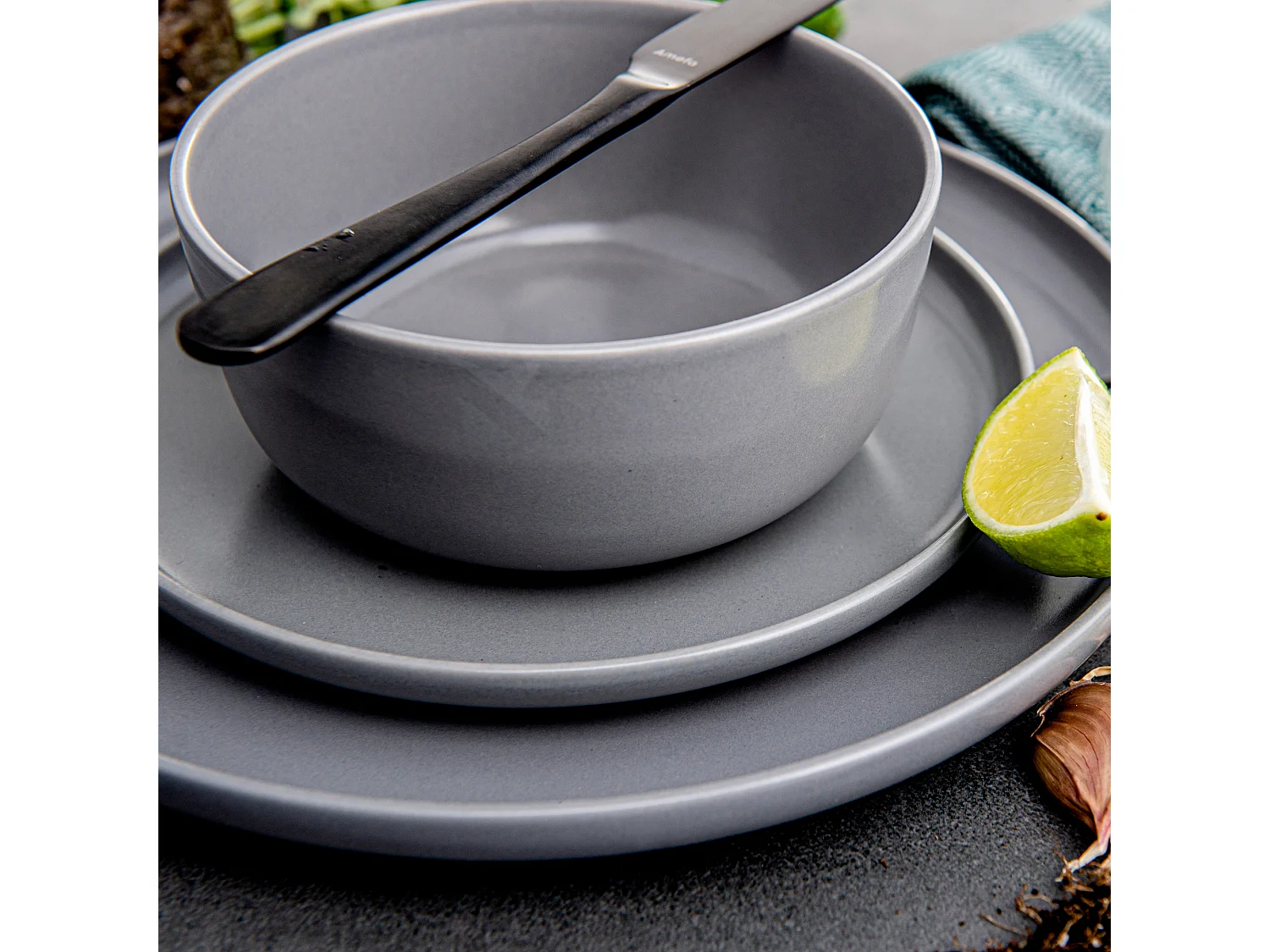 Set de bols 6 personnes 6 pièces - Gris - VICTO